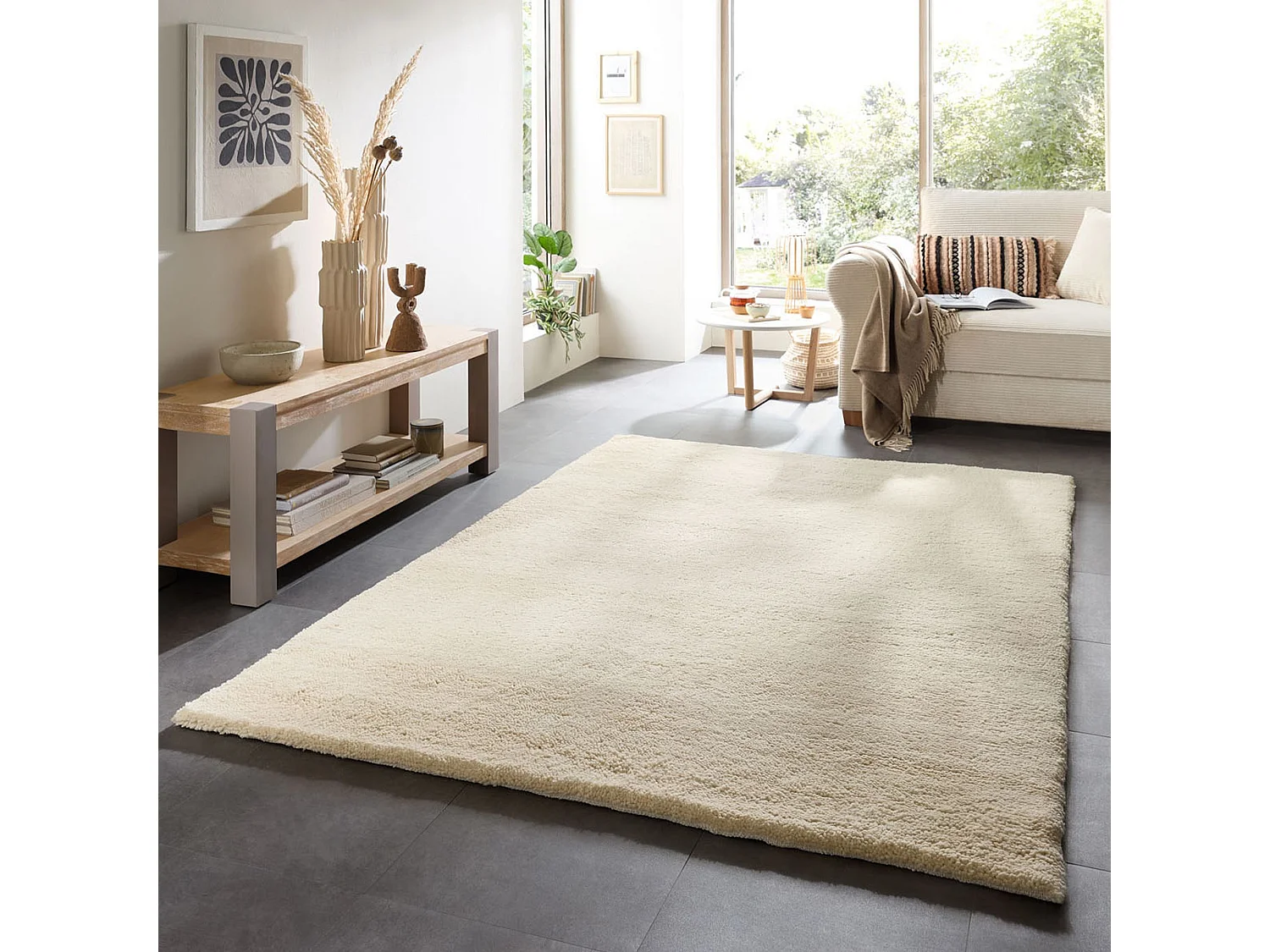 Tapis berbère noué à la main en laine 300x400 cm blanc Hadj