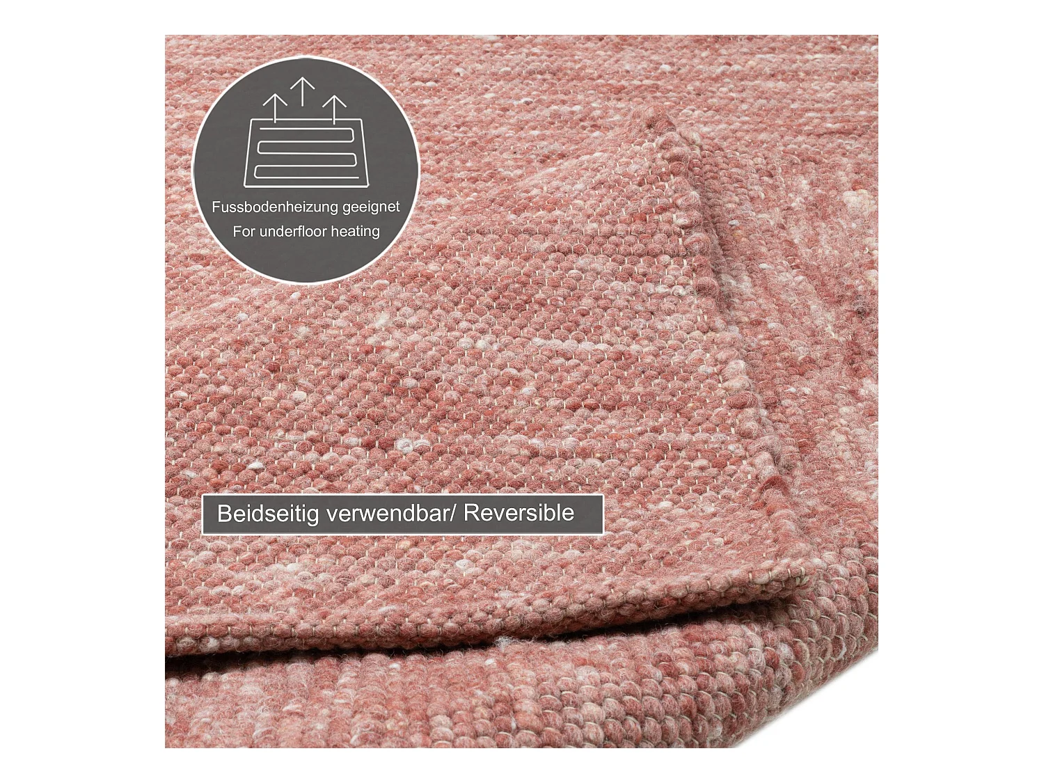 Tapis en laine réversible tissé à la main 120x180 cm rouge Alpen