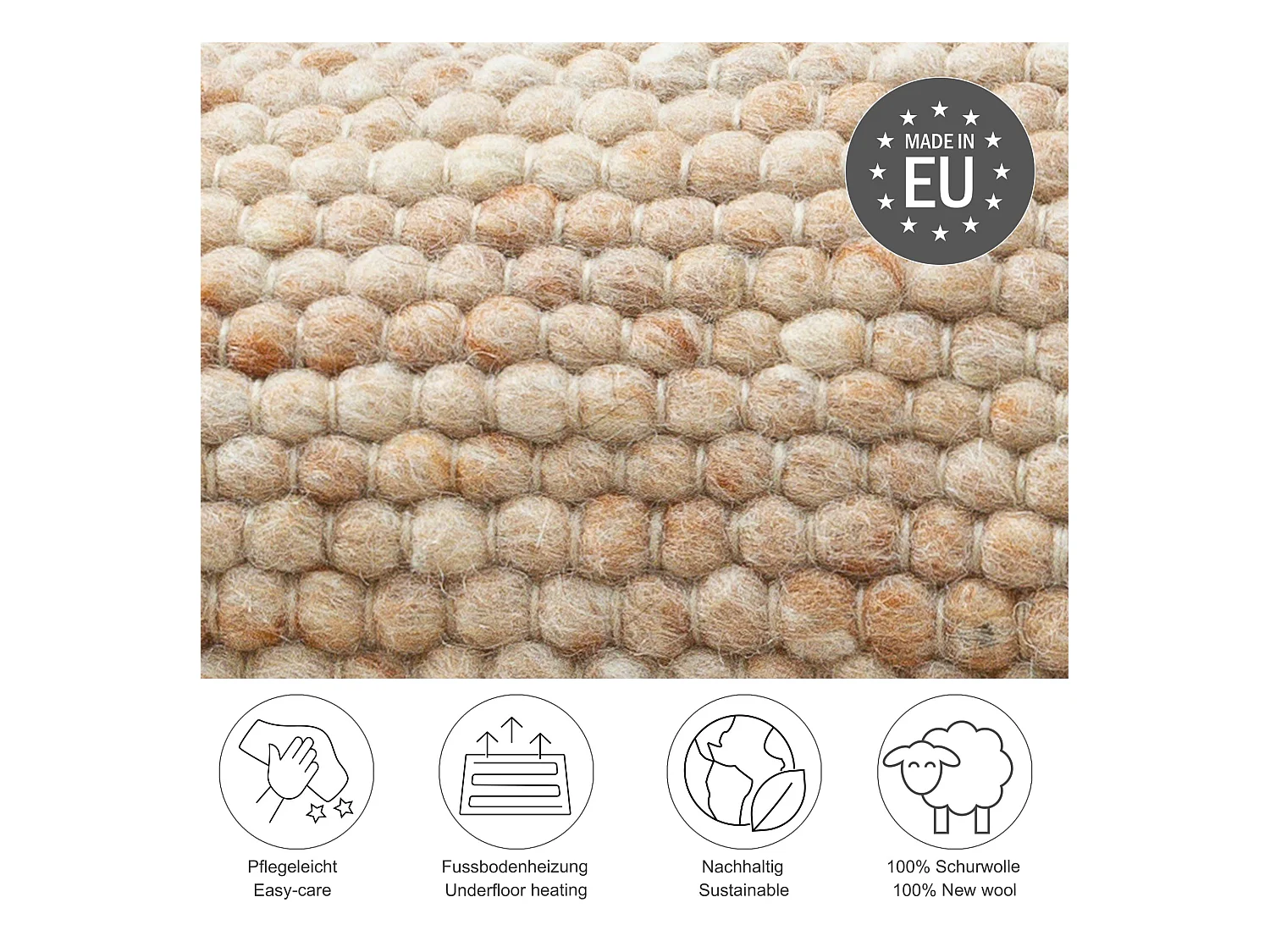 Tapis en laine réversible tissé à la main 140x200 cm Beige foncé Alpen