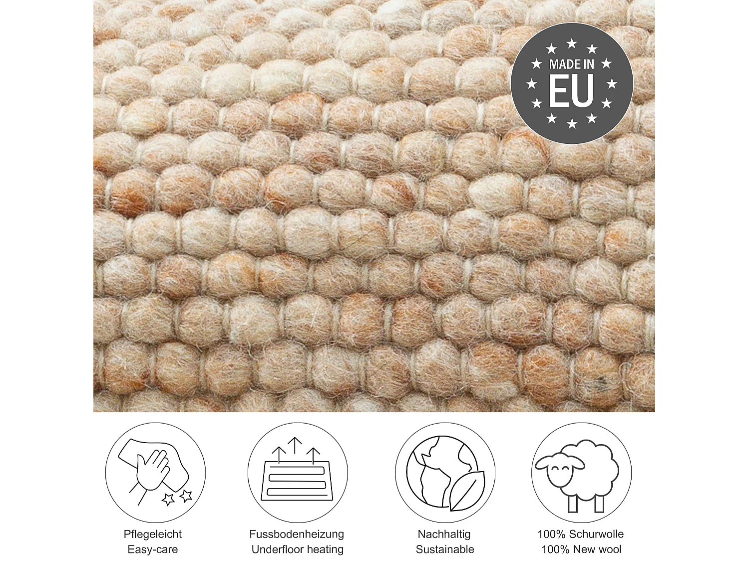 Tapis en laine réversible tissé à la main 140x200 cm Beige foncé Alpen