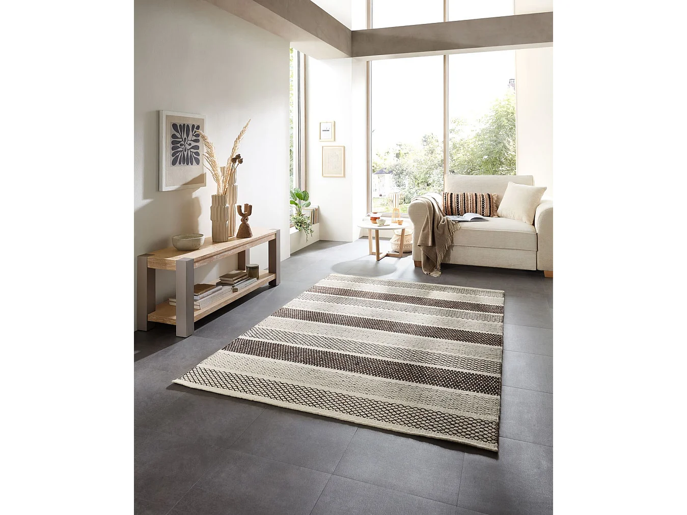 Tapis en laine de style scandinave 130x190 cm natural gris Trondheim