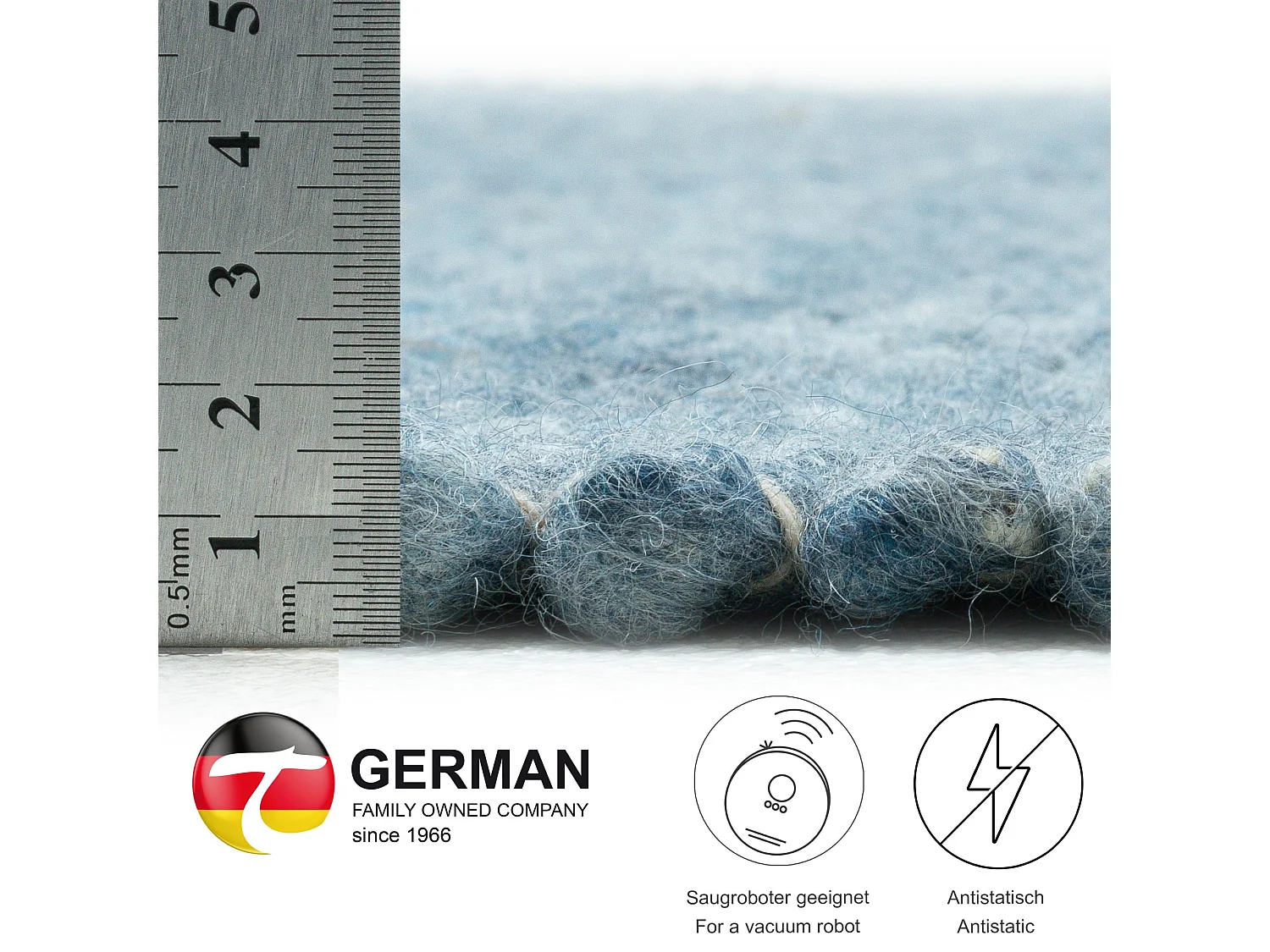 Tapis en laine réversible tissé à la main 90x160 cm bleu Alpen