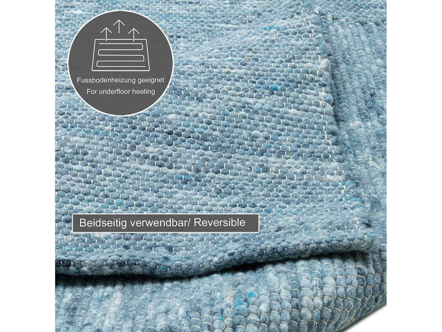 Tapis en laine réversible tissé à la main 90x160 cm bleu Alpen