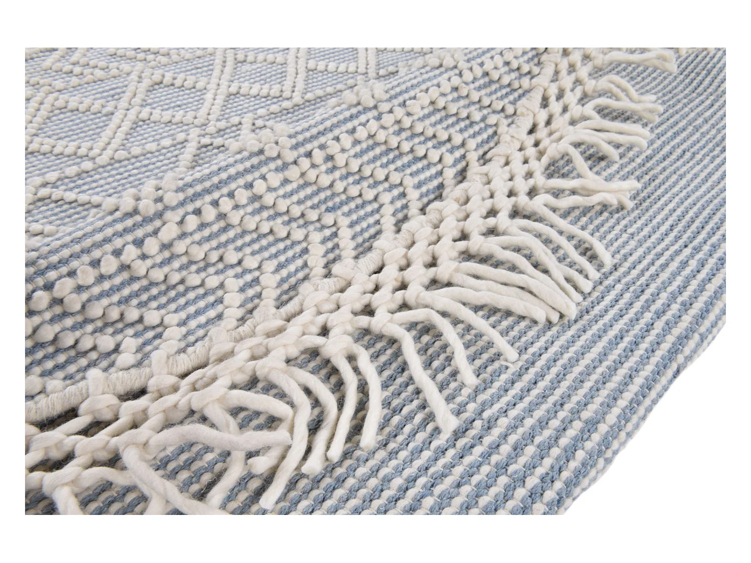 Tapis tissé à la main au design ethnique  140x140 cm bleu Colored Macrame