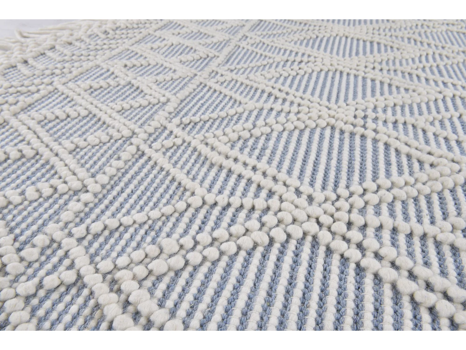 Handgewebter Teppich im Ethno Design 140x140 cm Blau Colored Macrame