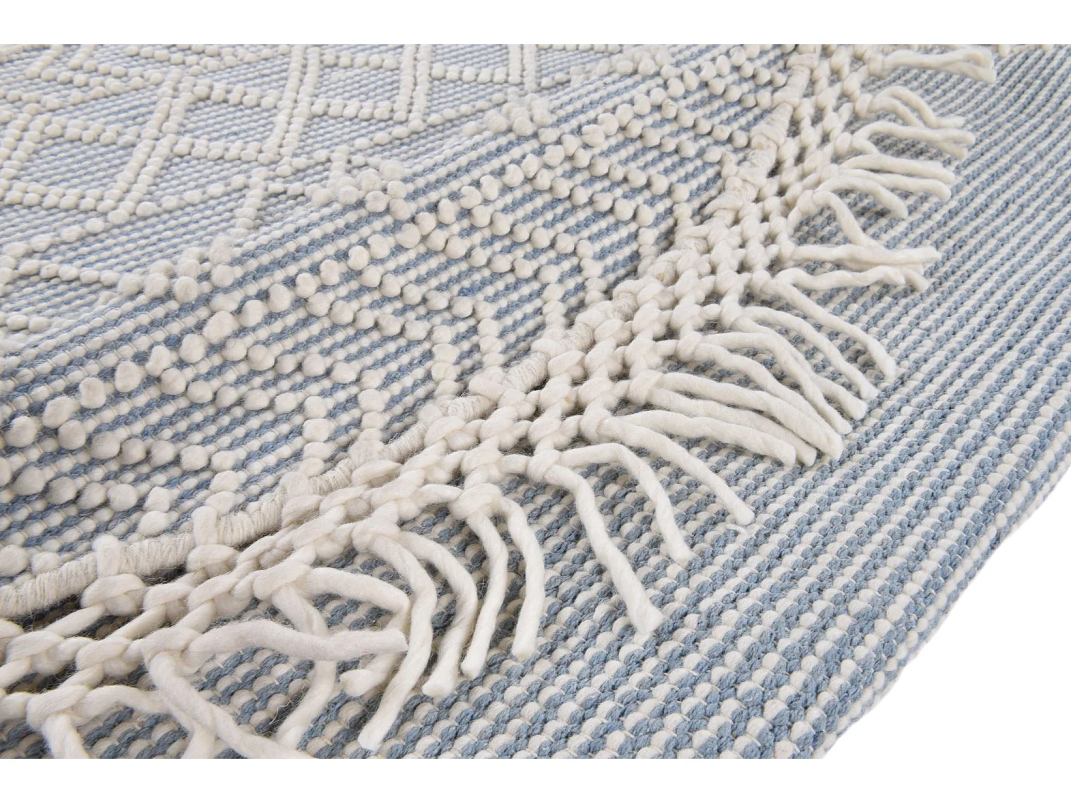 Handgewebter Teppich im Ethno Design 140x140 cm Blau Colored Macrame