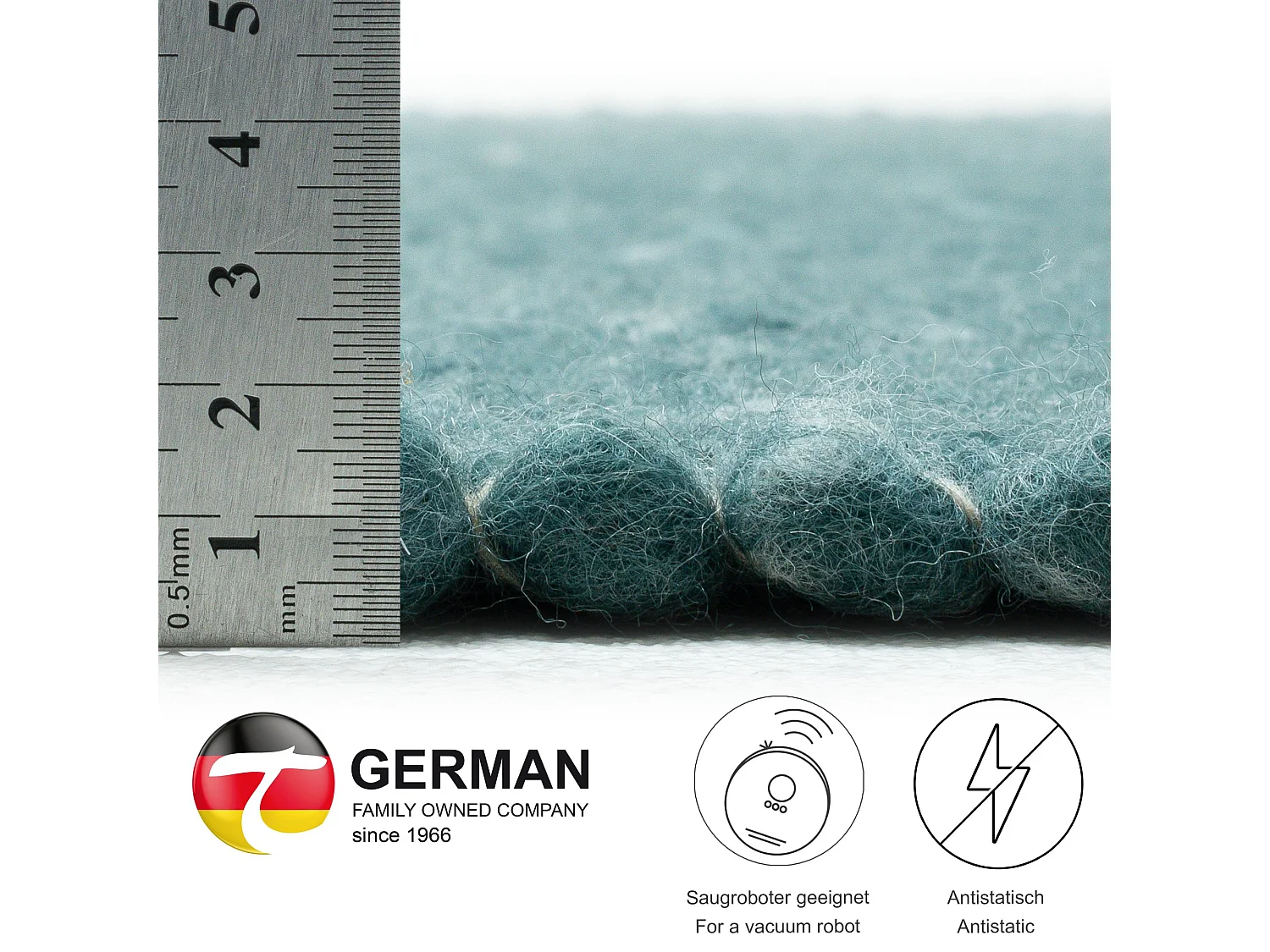 Handgeweven omkeerbaar wollen tapijt 90x160 cm petrol Alpen