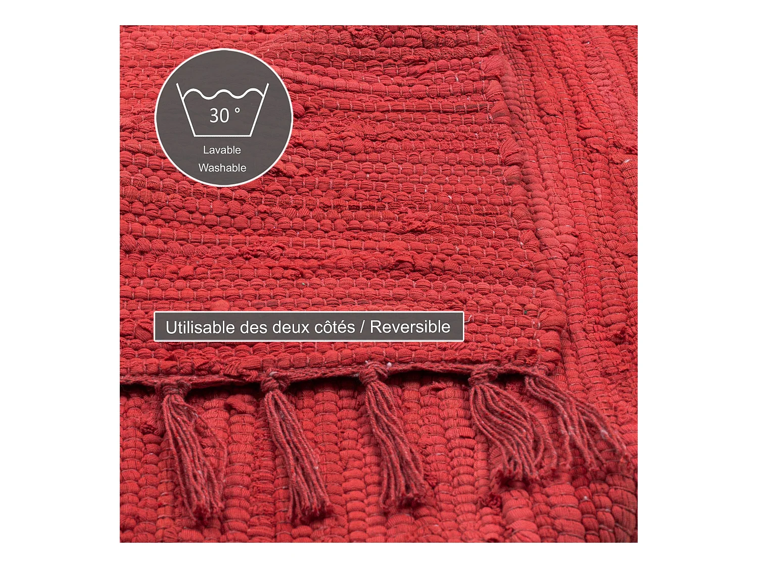 Baumwollteppich handgewebt und wendbar 70x140 cm Rot Happy Cotton