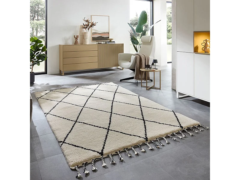 Tapis berbère Marmoucha noué à la main  140x200 cm noir et blanc Marmoucha