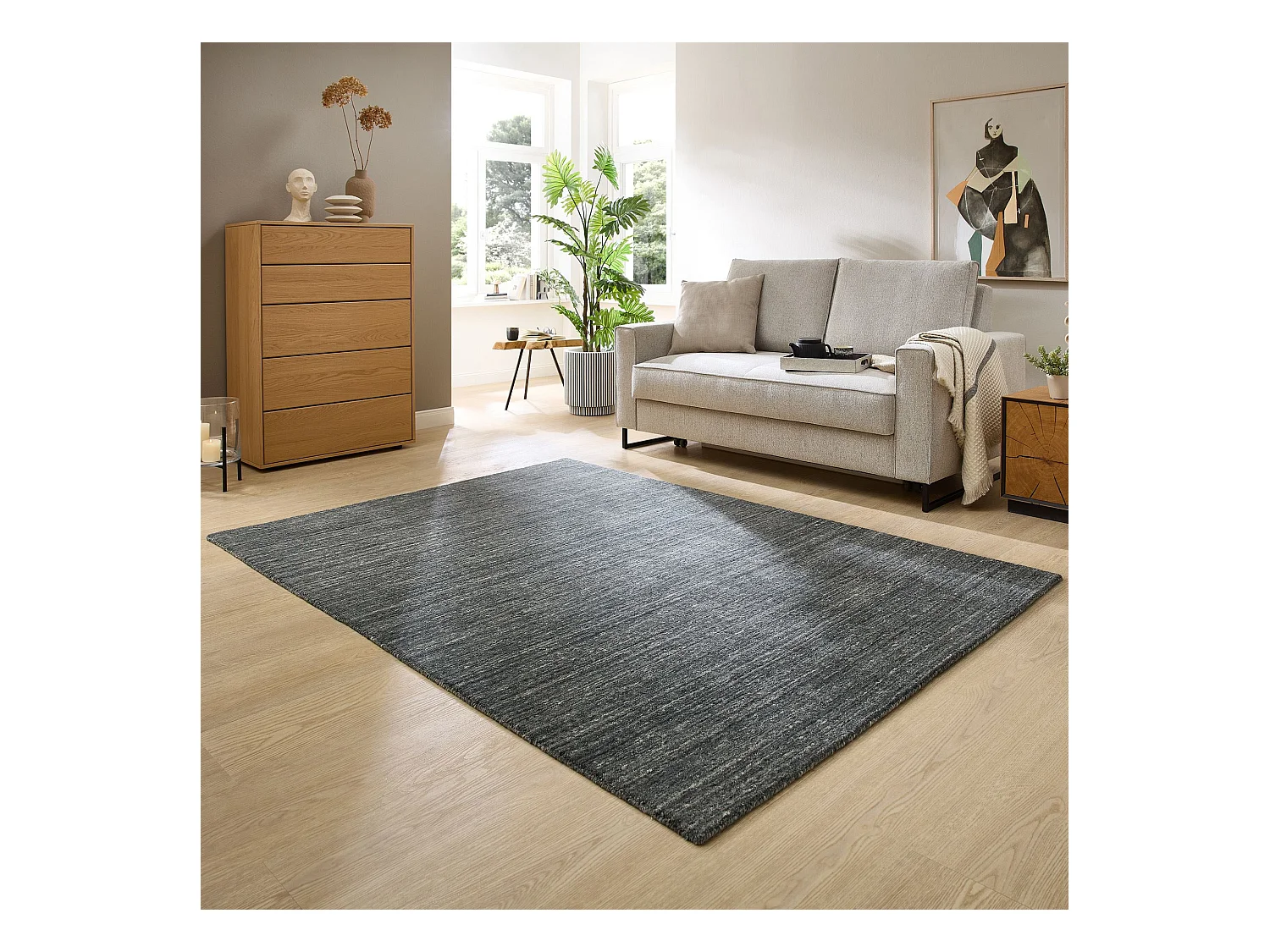 Tapis en laine UNI tissé à la main 190x290 cm anthracite Pure