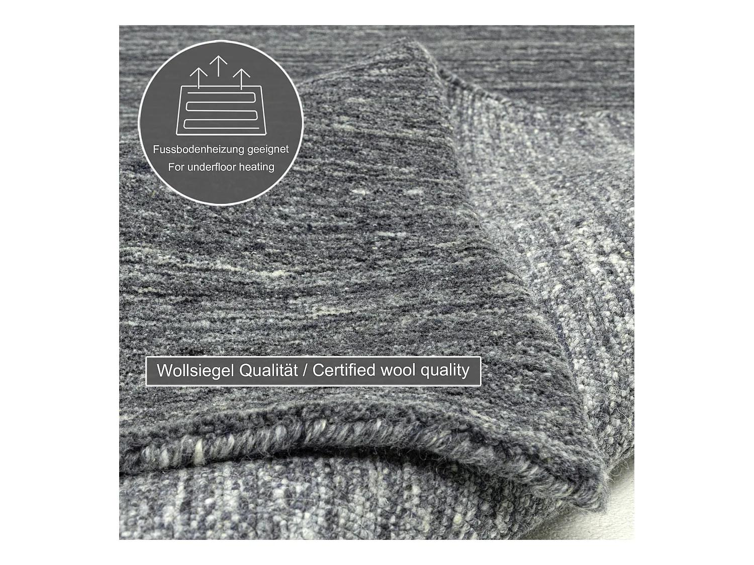 Handgewebter UNI Wollteppich 190x290 cm Anthrazit Pure