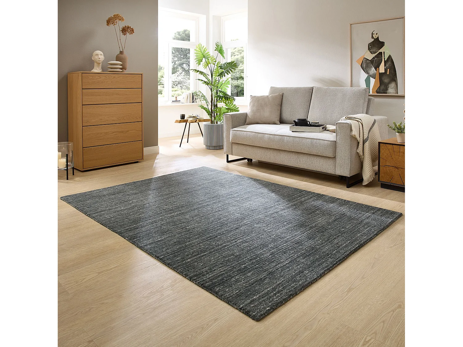 Tapis en laine UNI tissé à la main 190x290 cm anthracite Pure