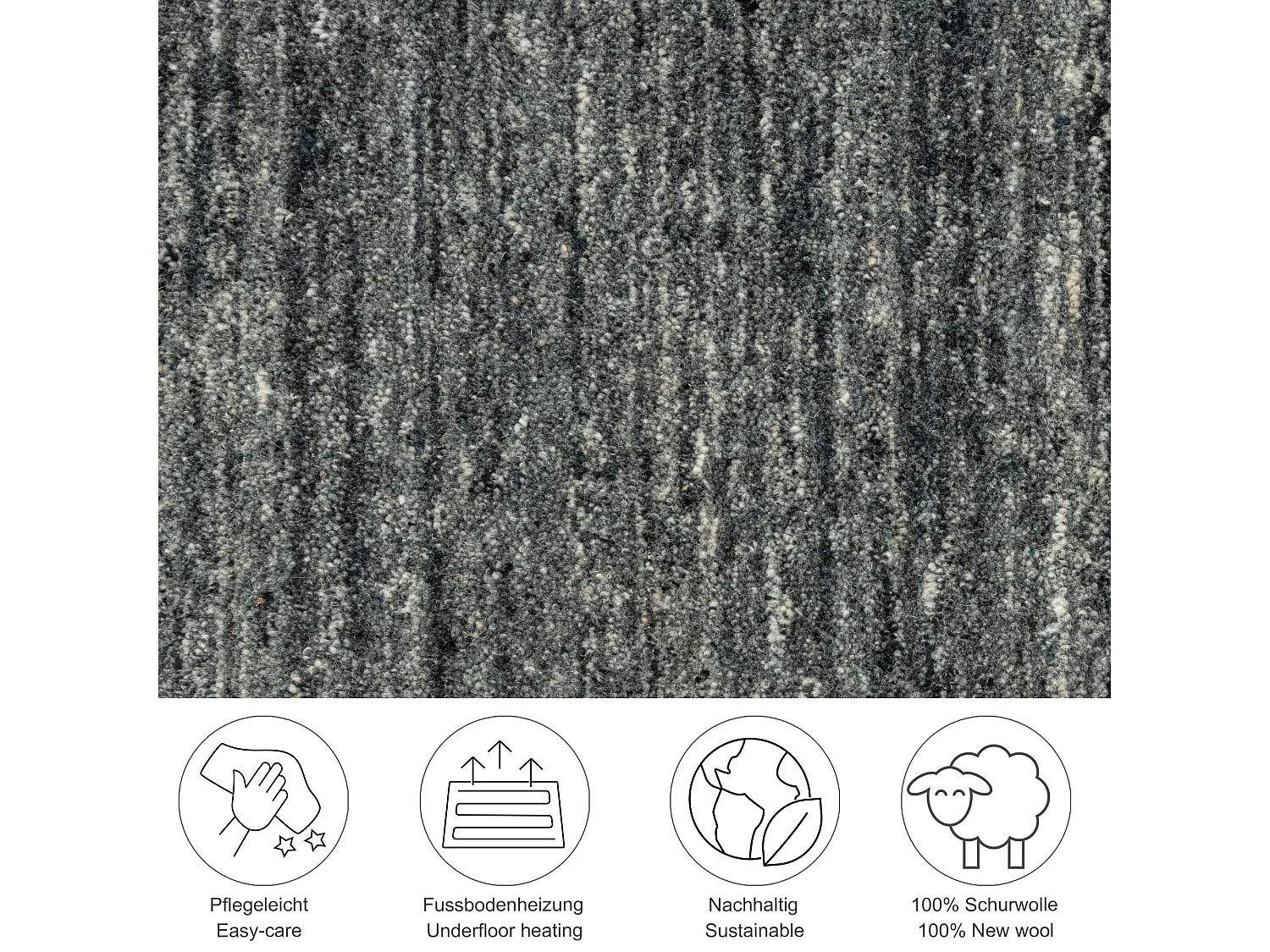 Tapis en laine UNI tissé à la main 190x290 cm anthracite Pure