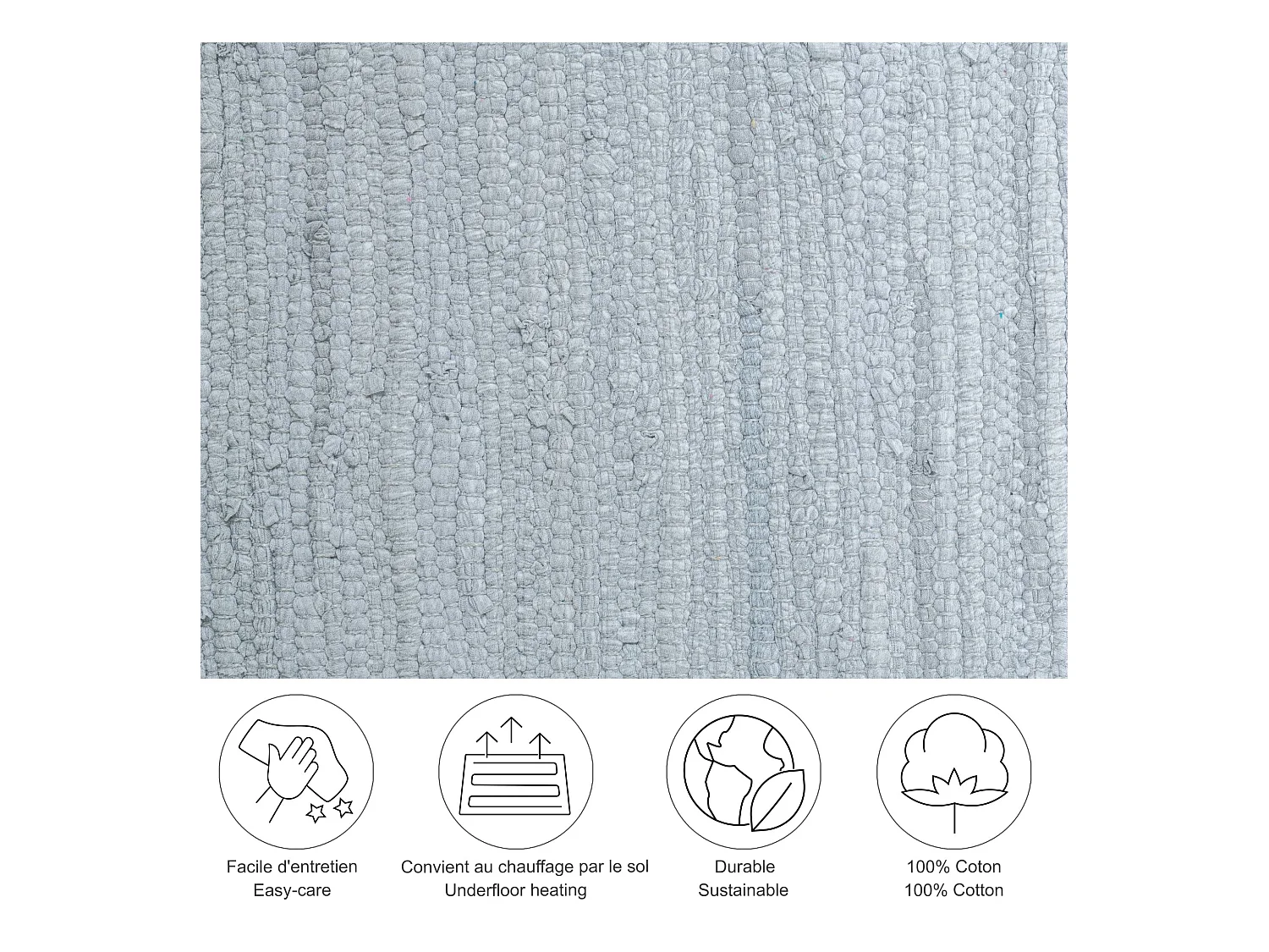Baumwollteppich handgewebt und wendbar 160x230 cm Grau Happy Cotton