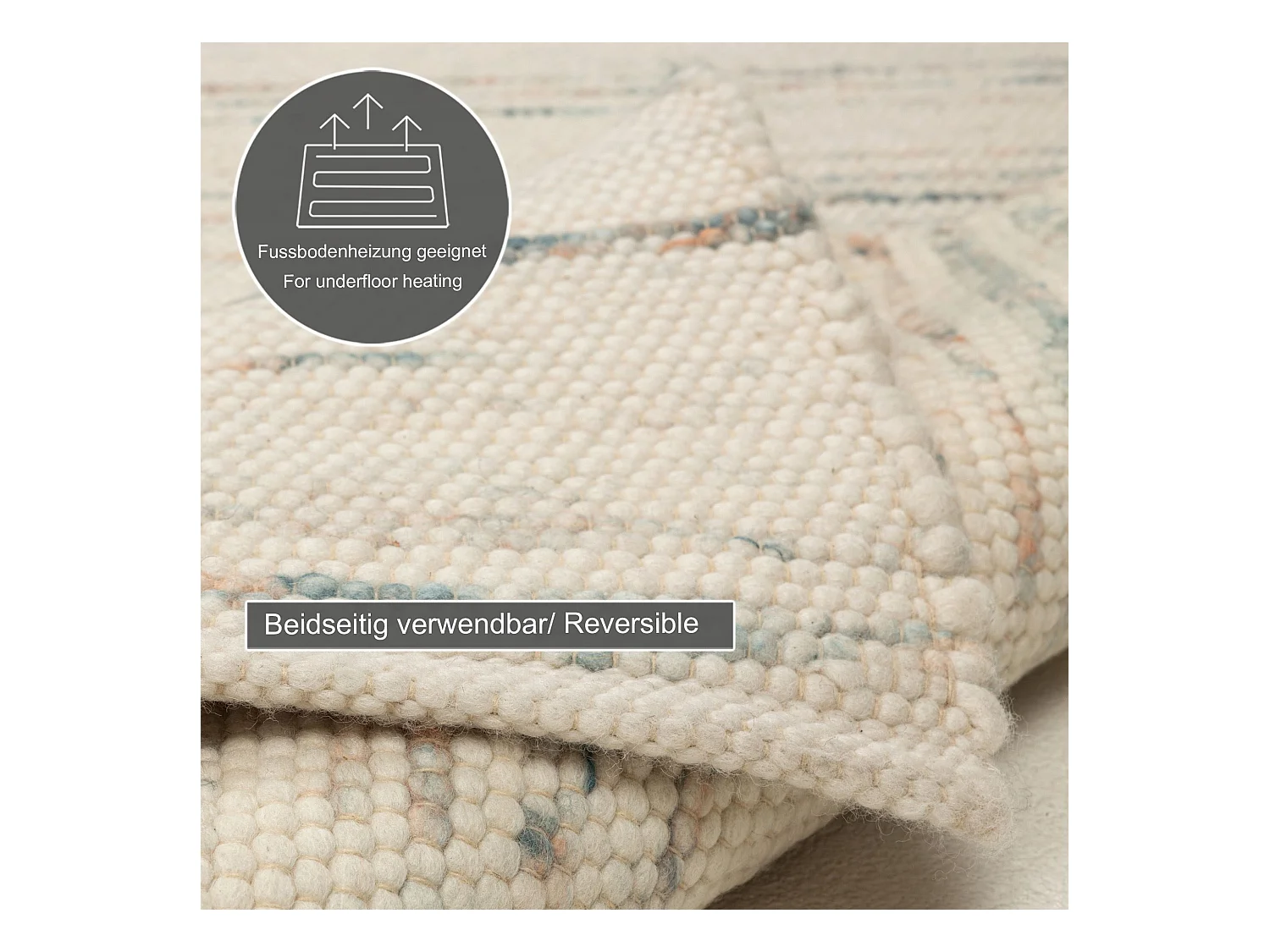 Handgewebter wendbarer Wollteppich 40x60 cm Bunt Alpen