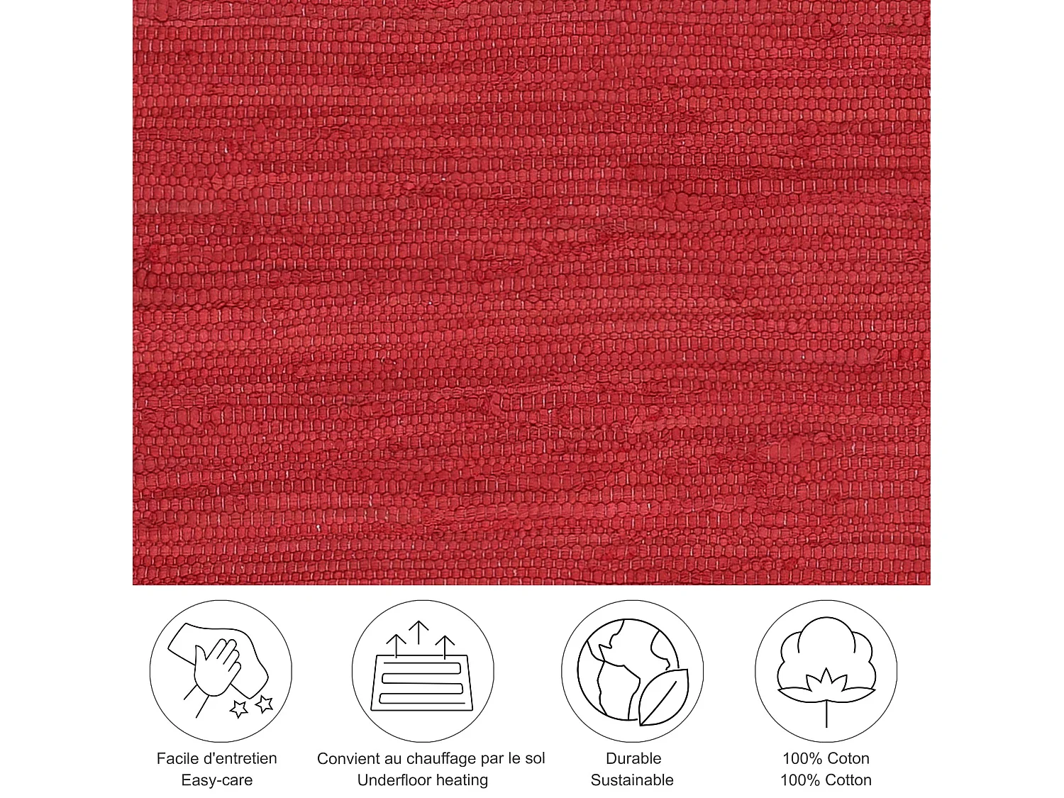 Katoenen tapijt, handgeweven en omkeerbaar 120x180 cm rood Happy Cotton