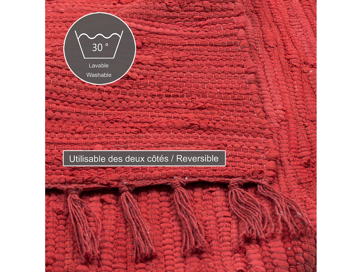 Katoenen tapijt, handgeweven en omkeerbaar 120x180 cm rood Happy Cotton