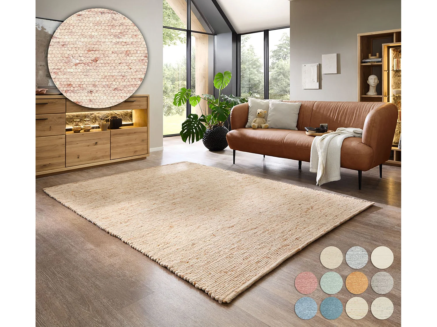 Tappeto in lana reversibile tessuto a mano 190x250 cm beige scuro Alpen