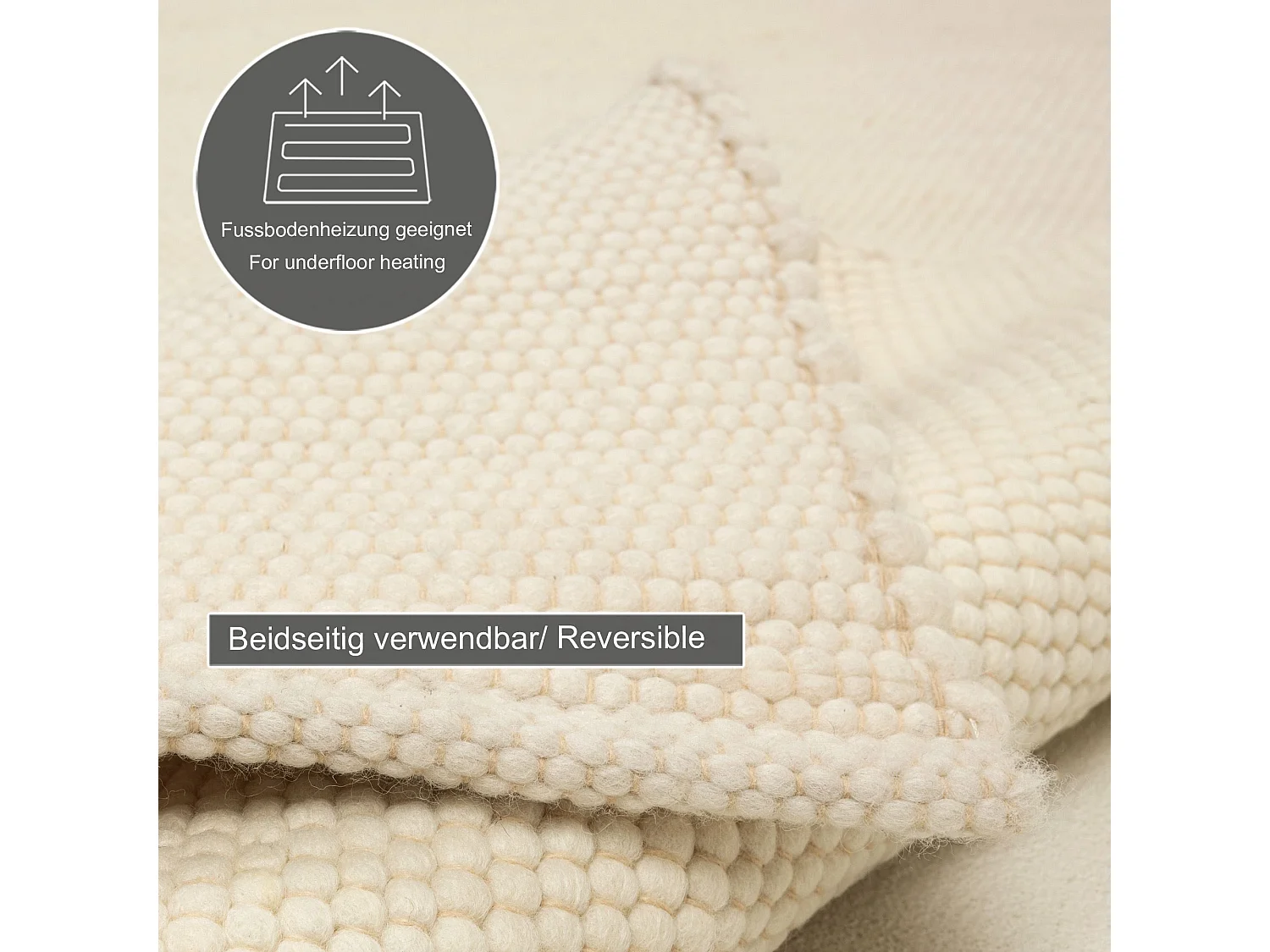 Handgewebter wendbarer Wollteppich 140x200 cm Woll Weiß Alpen