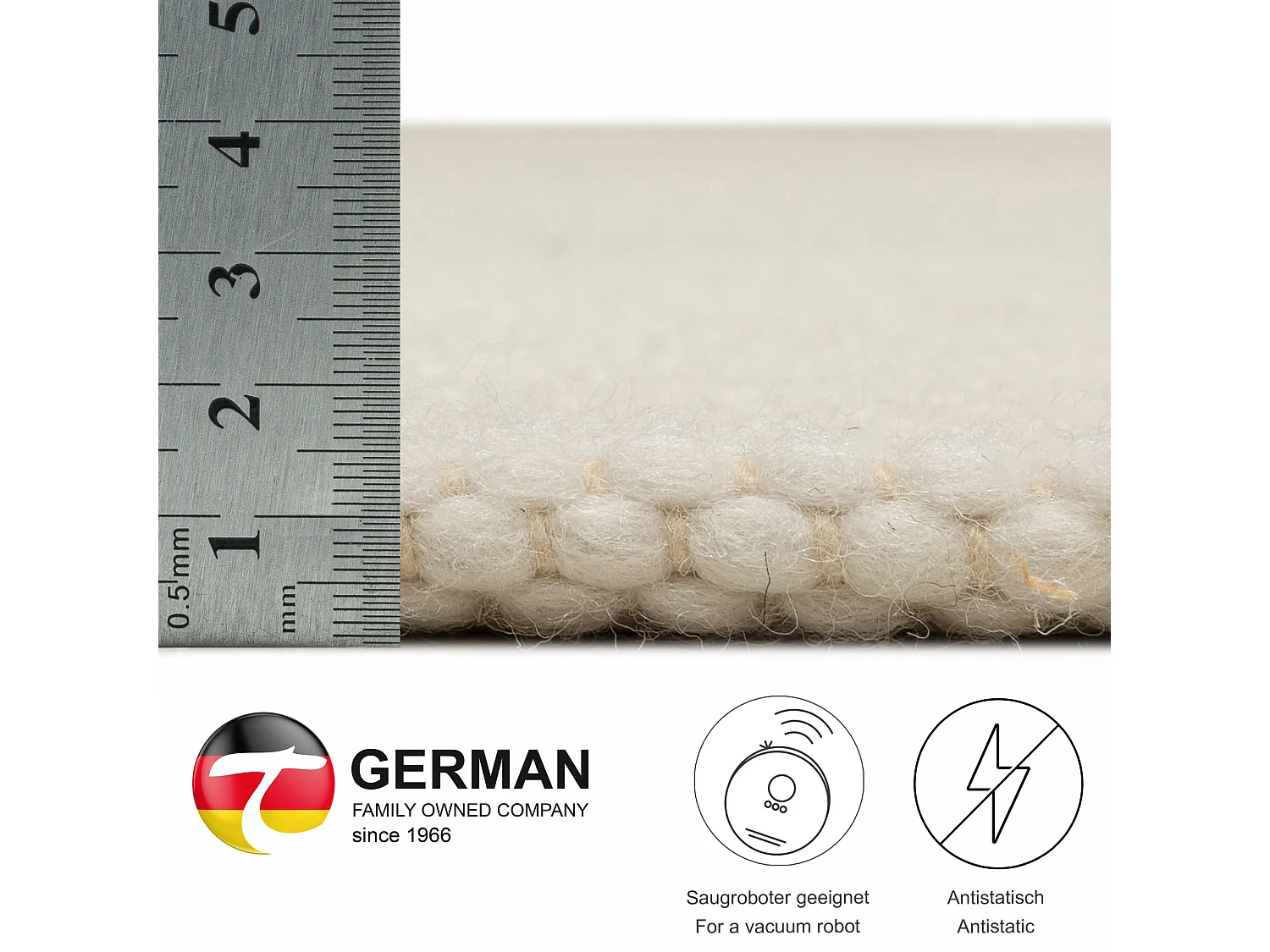 Tapis en laine réversible tissé à la main 140x200 cm natural blanc Alpen