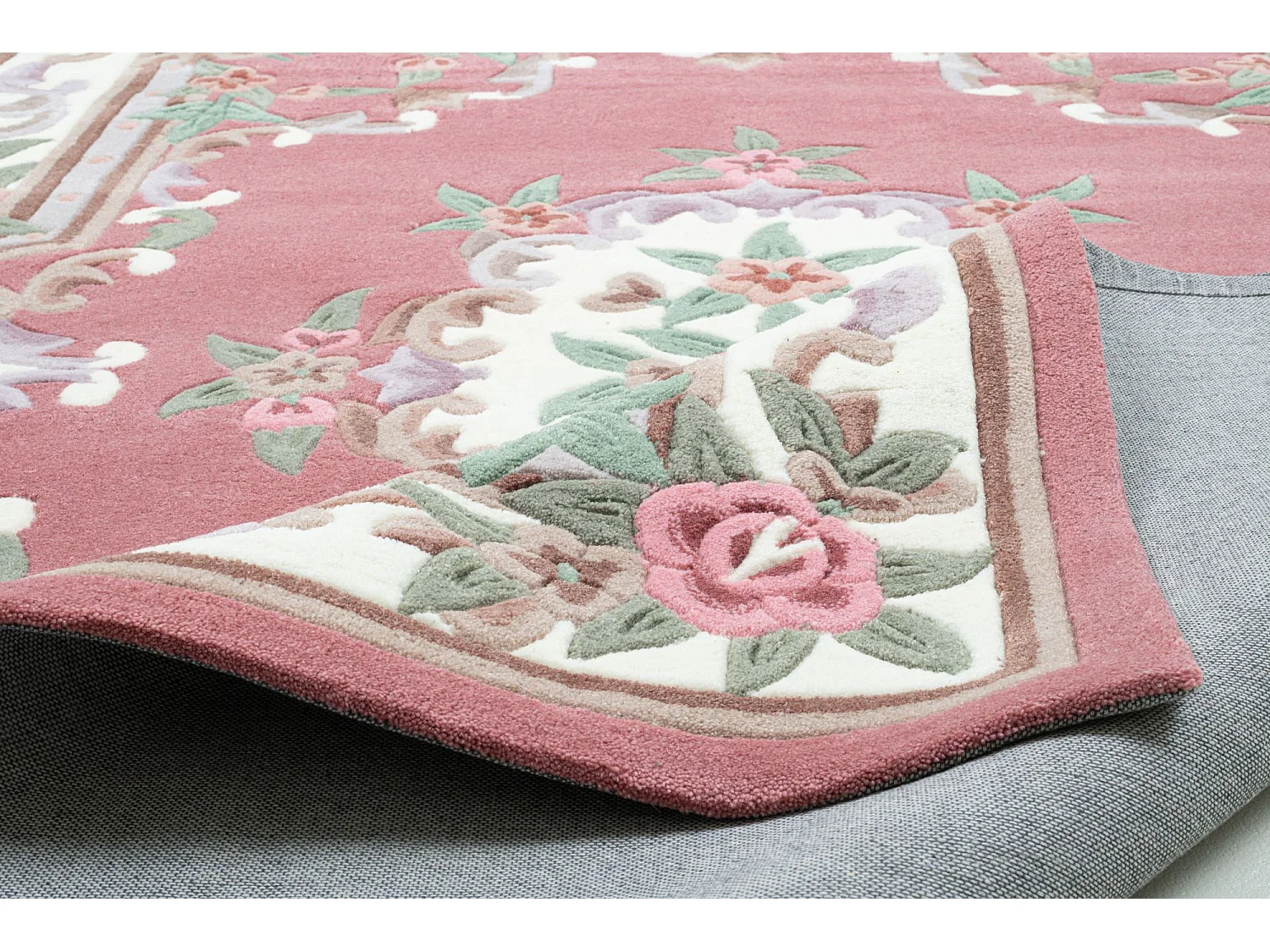 Tapis tufté à la main avec bordure, style Aubusson  190x290 cm rose Ming