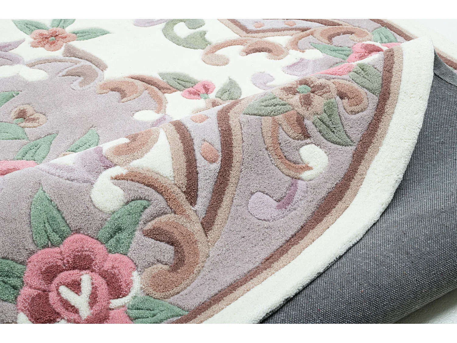 Tapis tufté à la main avec bordure, style Aubusson  120x170 cm beige Ming