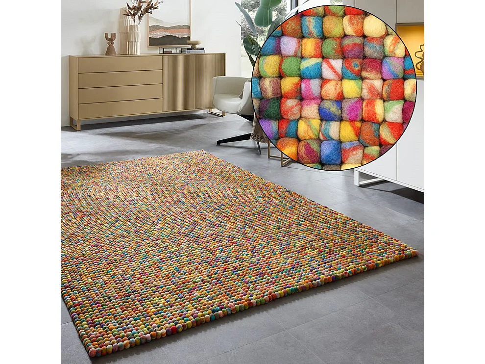 Alfombra de bolas de fieltro hecha a mano 170x240 cm Colorido Felty 2.2