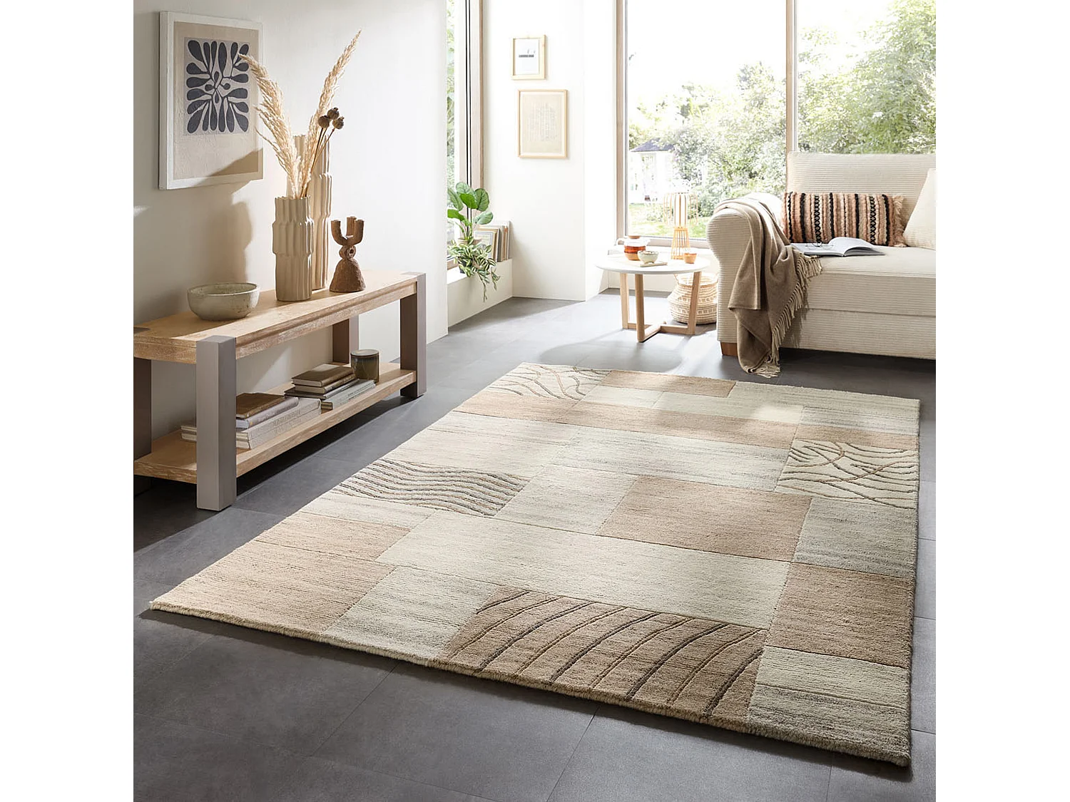 Tapis en laine noué à la main 250x350 cm natural gris Nakarta
