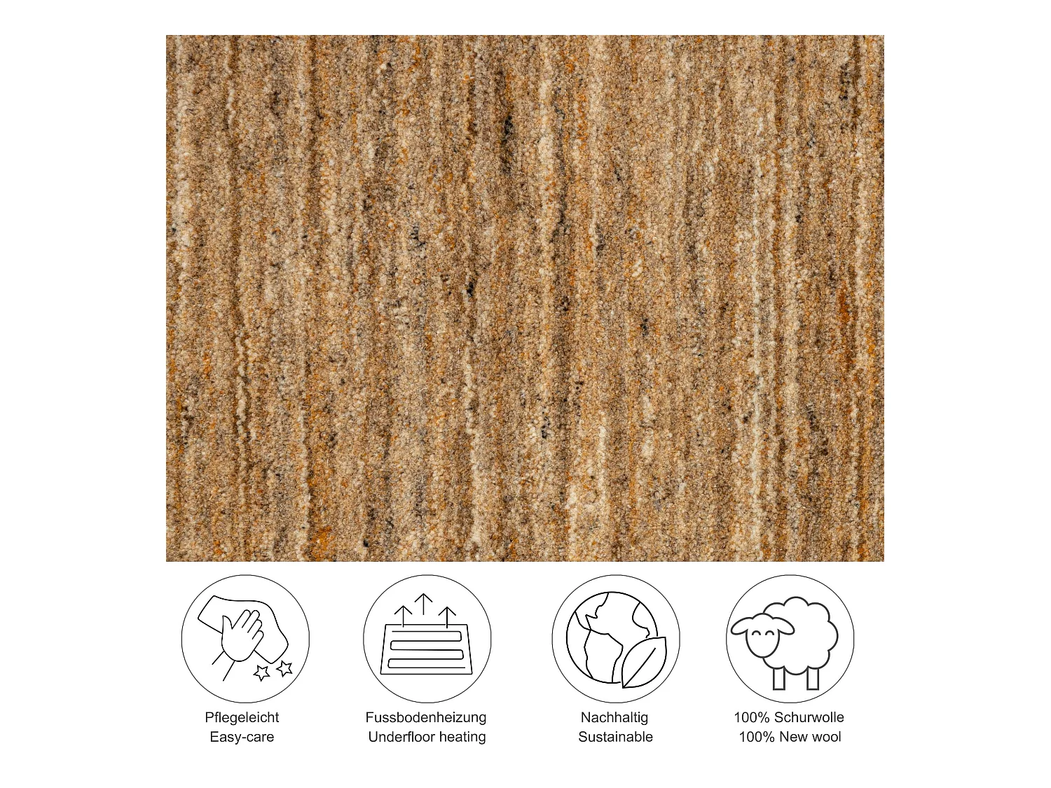 Handgewebter UNI Wollteppich 190x190 cm Ocker Pure