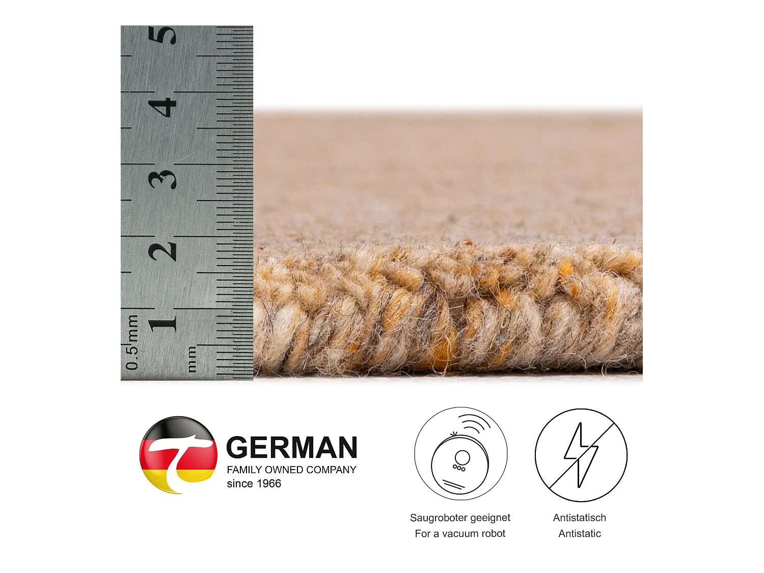 Handgewebter UNI Wollteppich 190x190 cm Ocker Pure