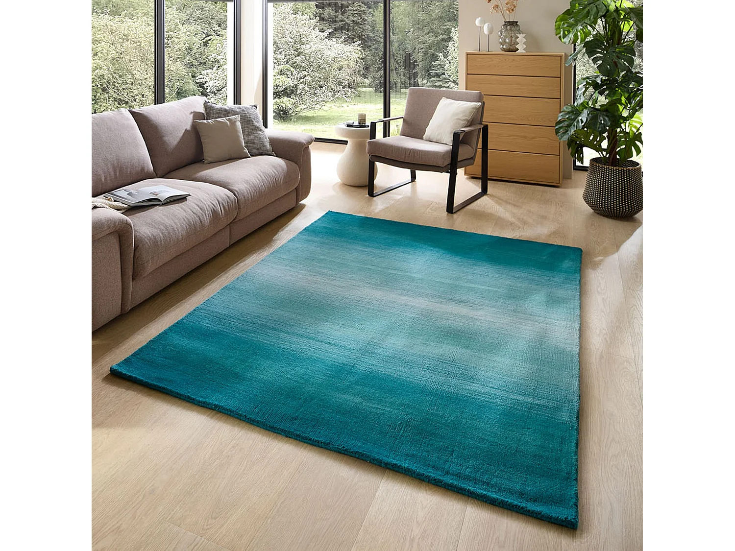 Wollen tapijt met kleurverloop 160x230 cm turquoise Wool Comfort