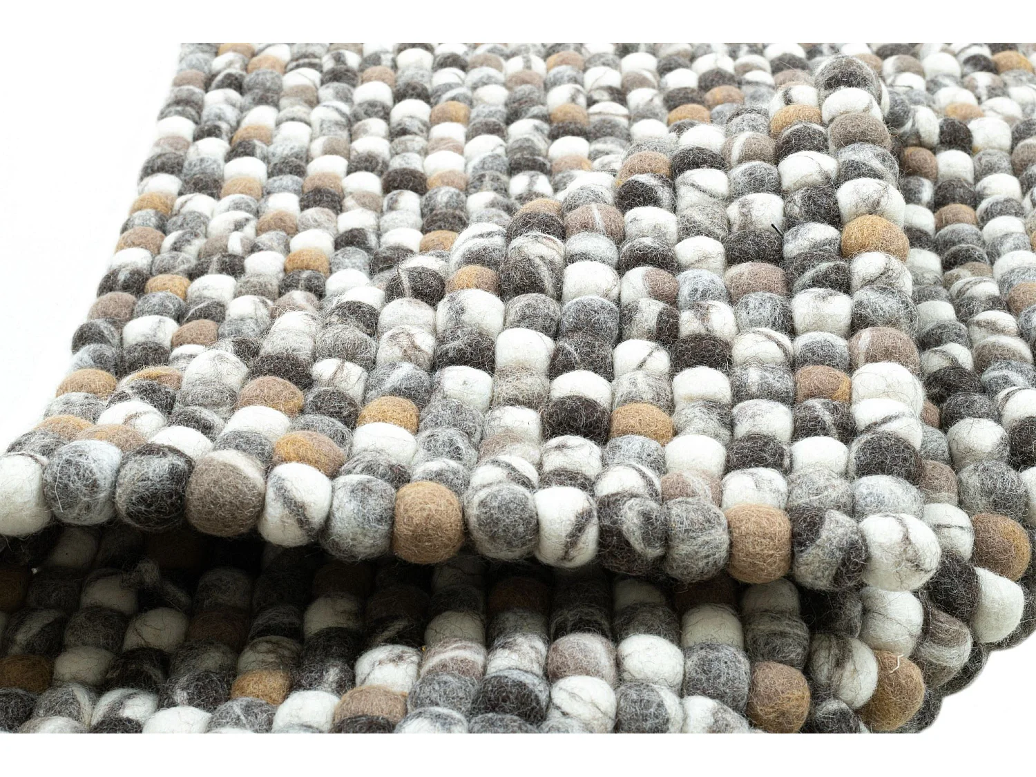 Handgearbeiteter Filzkugelteppich 70x270 cm Natur Multi Felty 2.2
