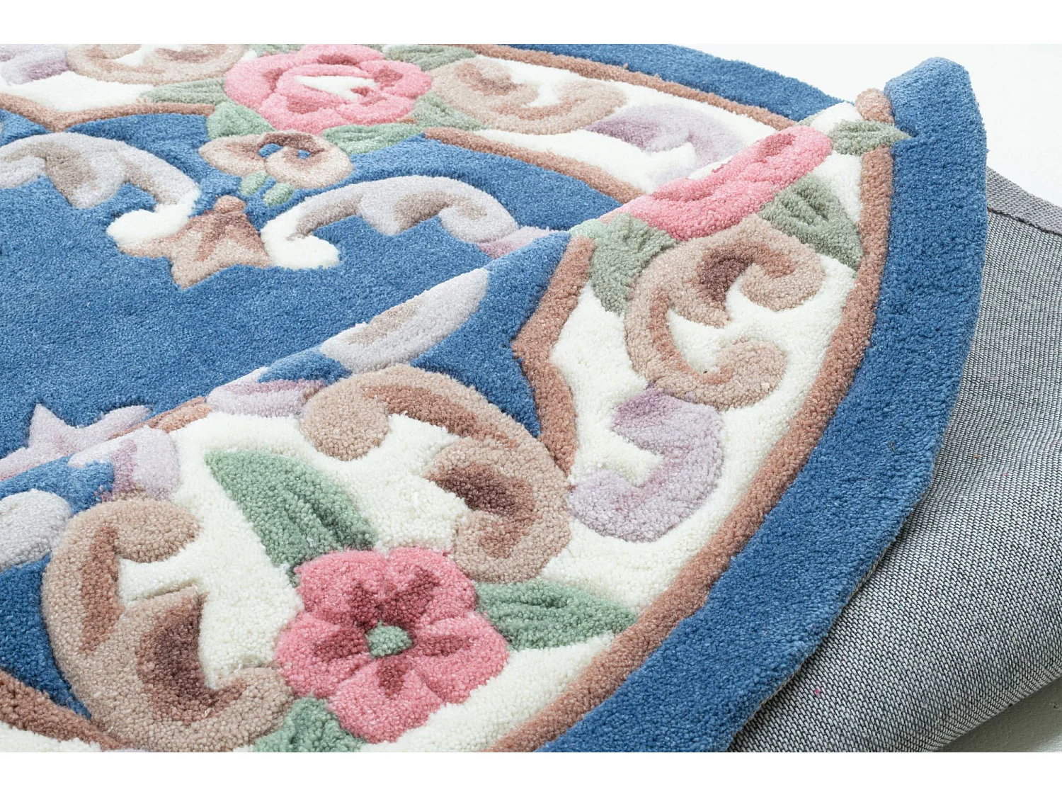 Handgetuft tapijt met rand in Aubusson-design  120x170 cm blauw Ming