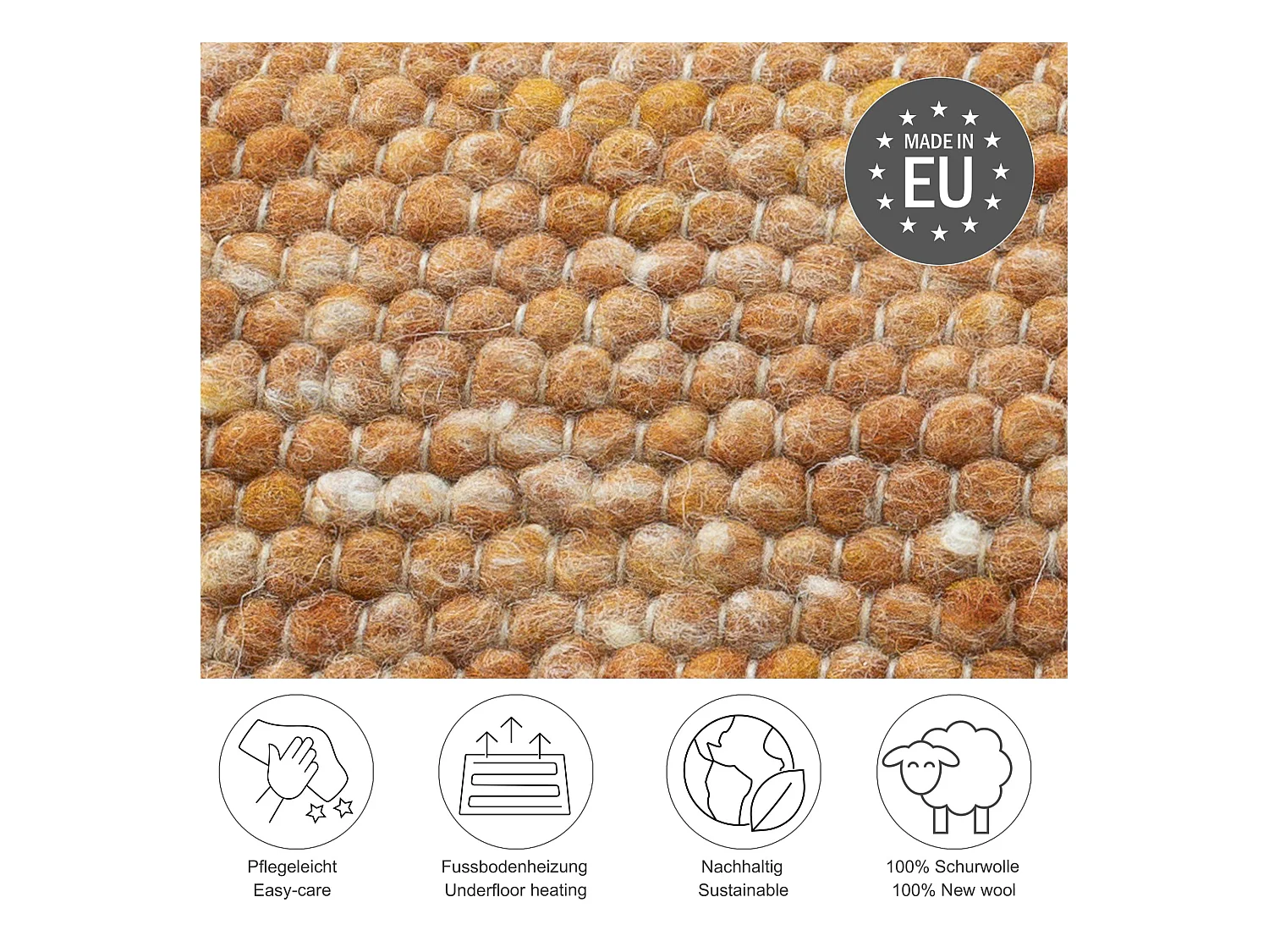 Tappeto in lana reversibile tessuto a mano 140x200 cm terracotta Alpen