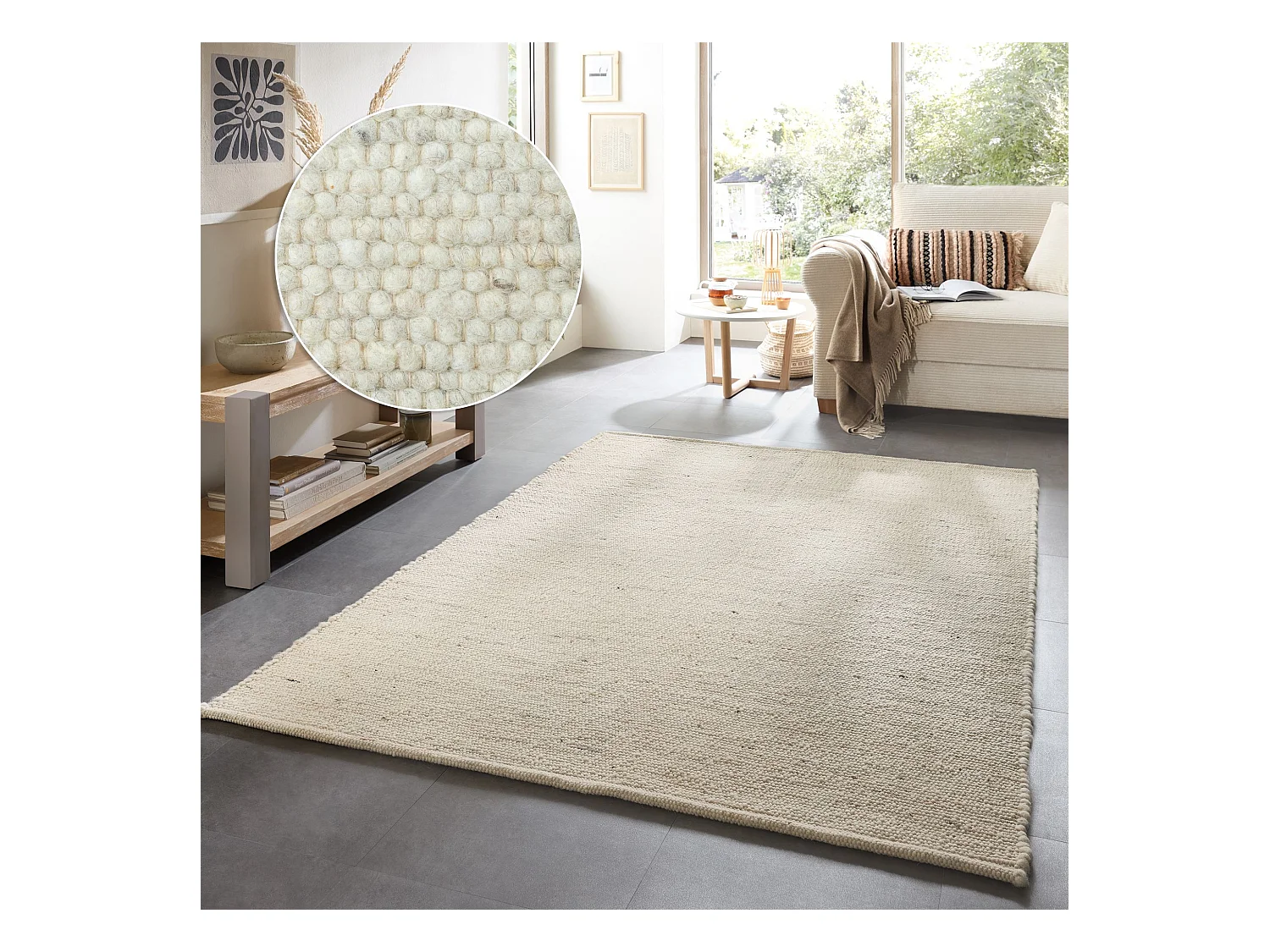 Wollteppich handgewebt wendbar 250x350 cm Natur Alm-Glück