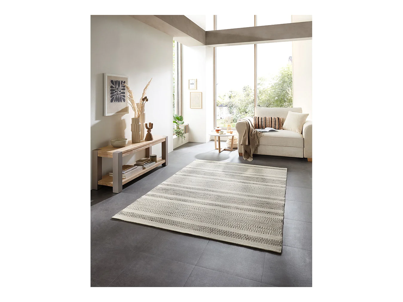 Tapis en laine de style scandinave 130x190 cm natural gris Trondheim