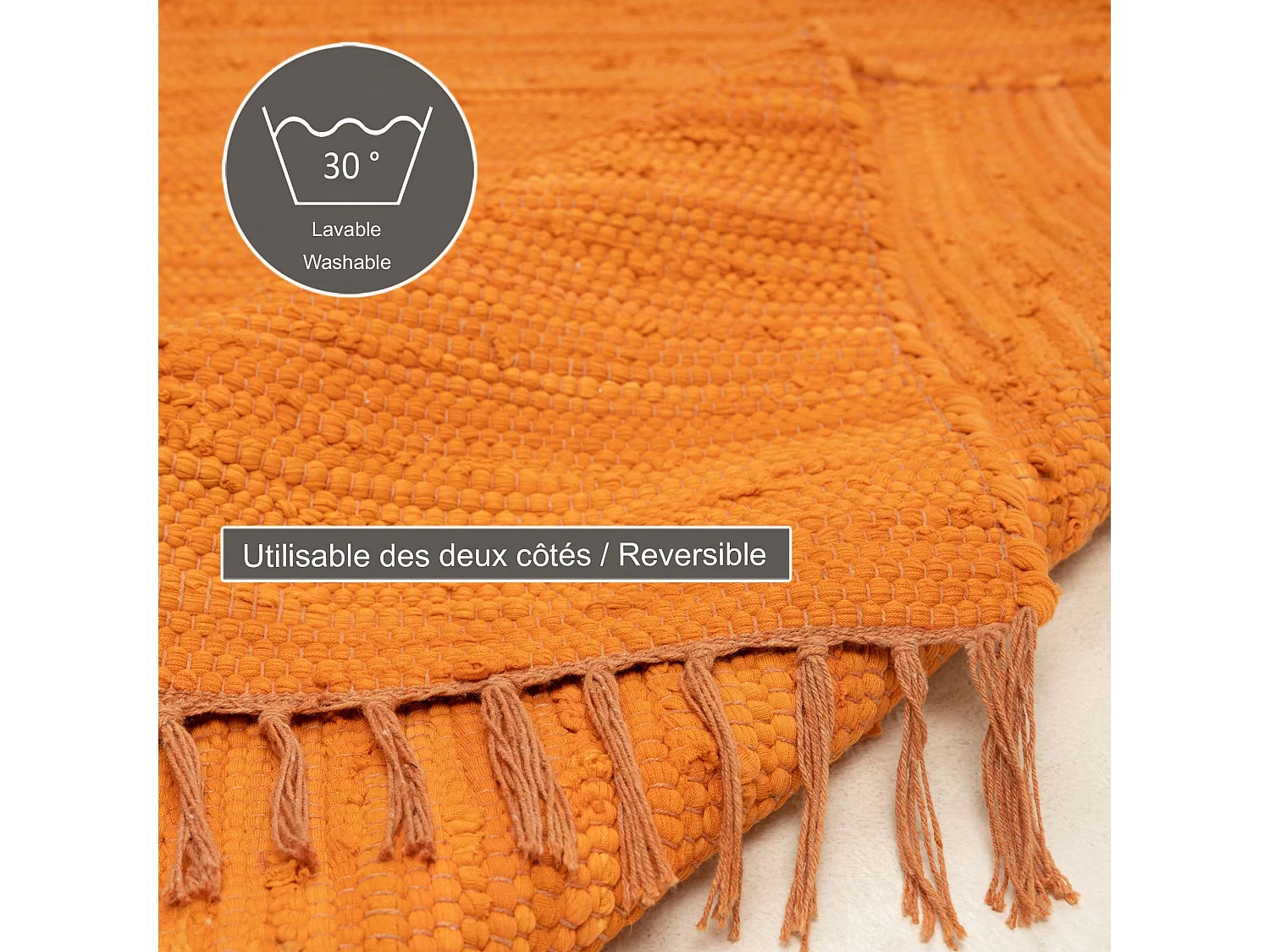 Alfombra de algodón tejida a mano y reversible 60x120 cm Terracota Happy Cotton