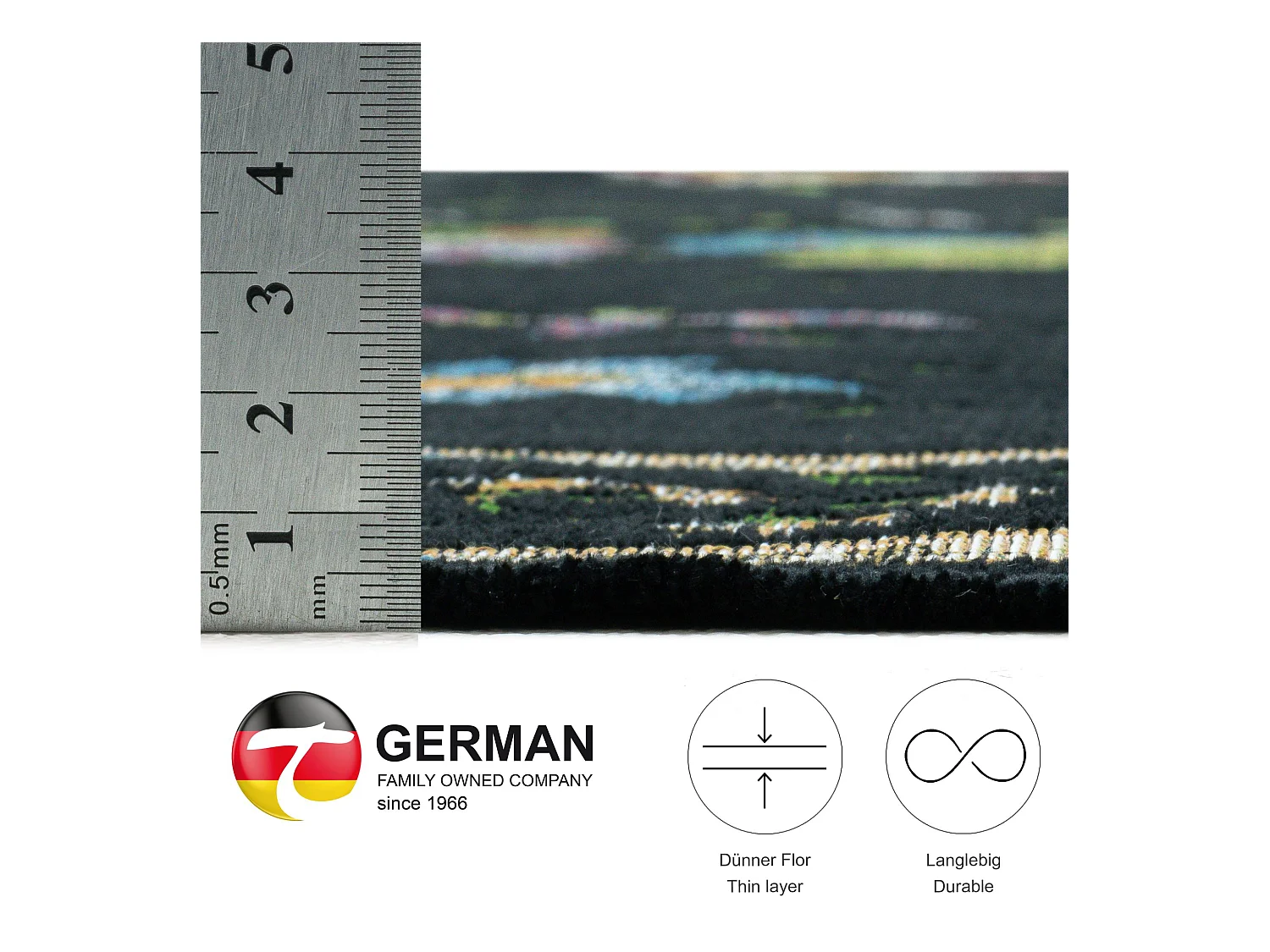 Teppich mit Bordüre und Blumenmuster 60x90 cm Schwarz Flomi