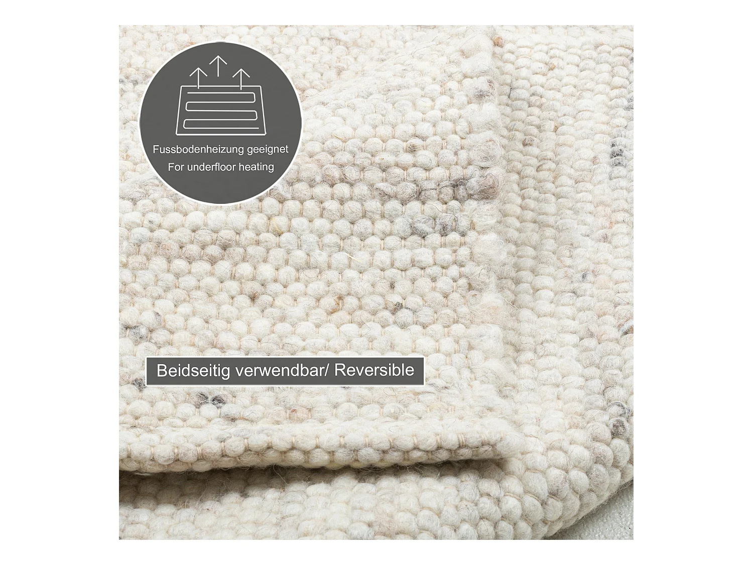 Wollteppich handgewebt wendbar 290x390 cm Natur Alm-Glück