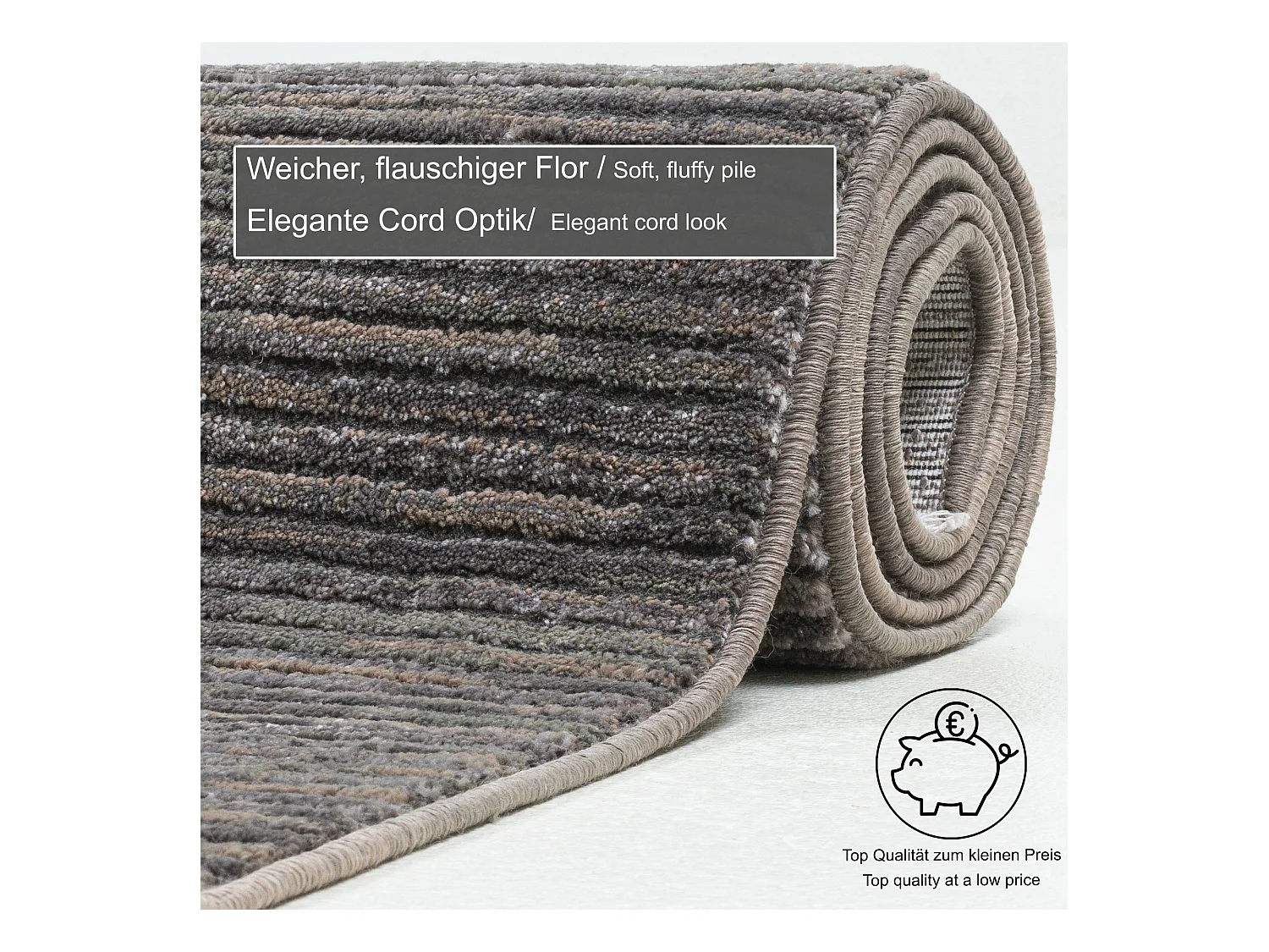 Tapis à tissage plat aspect court 60x130 cm gris foncé Corduletta