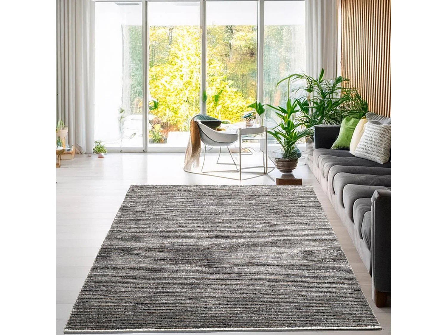 Tapis à tissage plat aspect court 60x130 cm gris foncé Corduletta