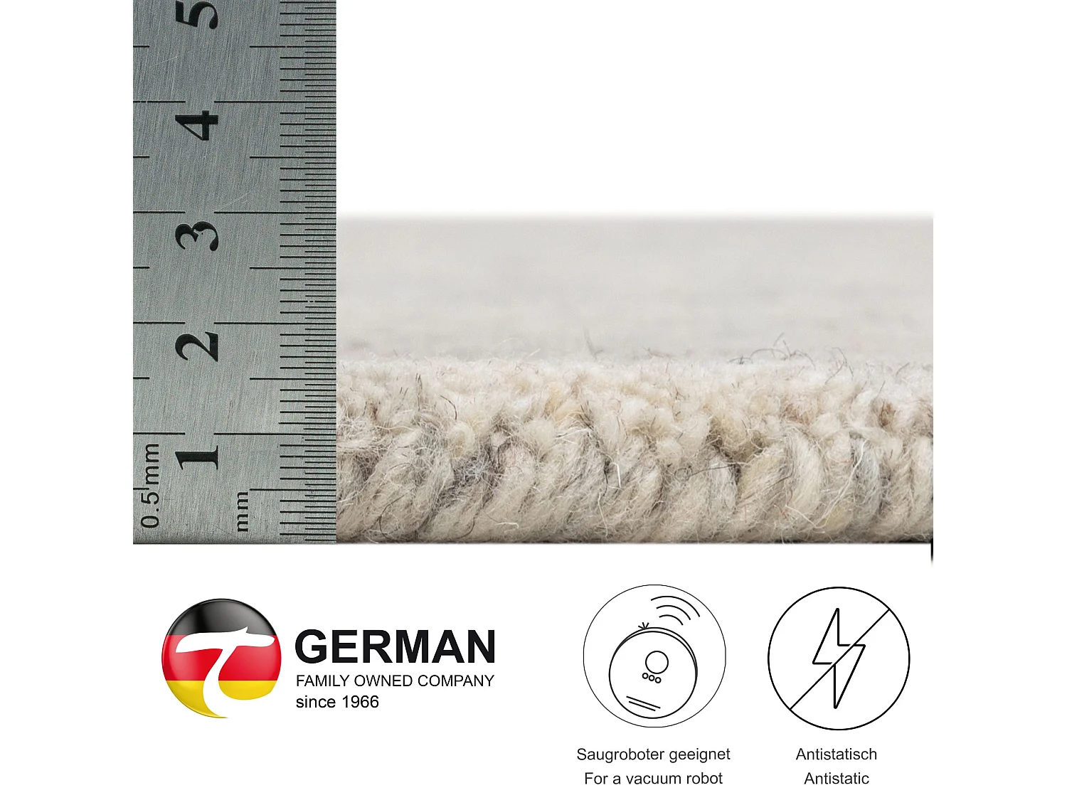 Tapis en laine UNI tissé à la main 100x100 cm natural gris Pure