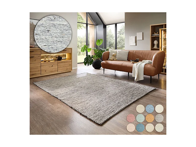 Handgewebter wendbarer Wollteppich 190x250 cm Natur Grau Alpen