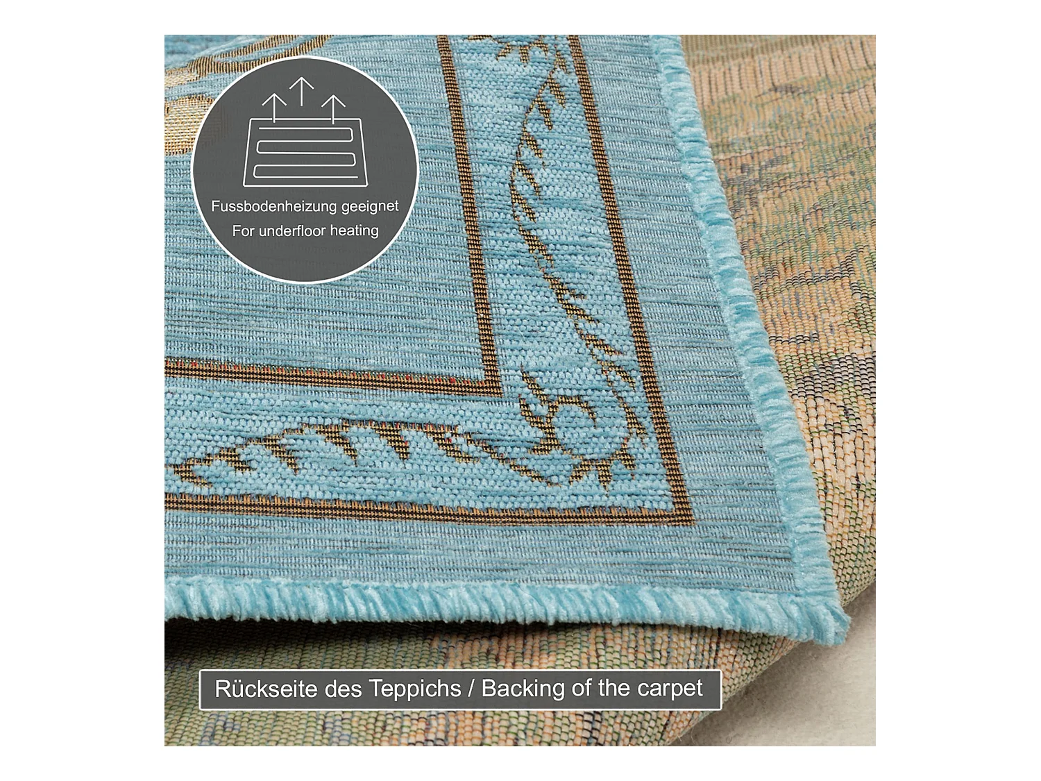 Tapis avec bordure et motif floral 80x150 cm turquoise Flomi