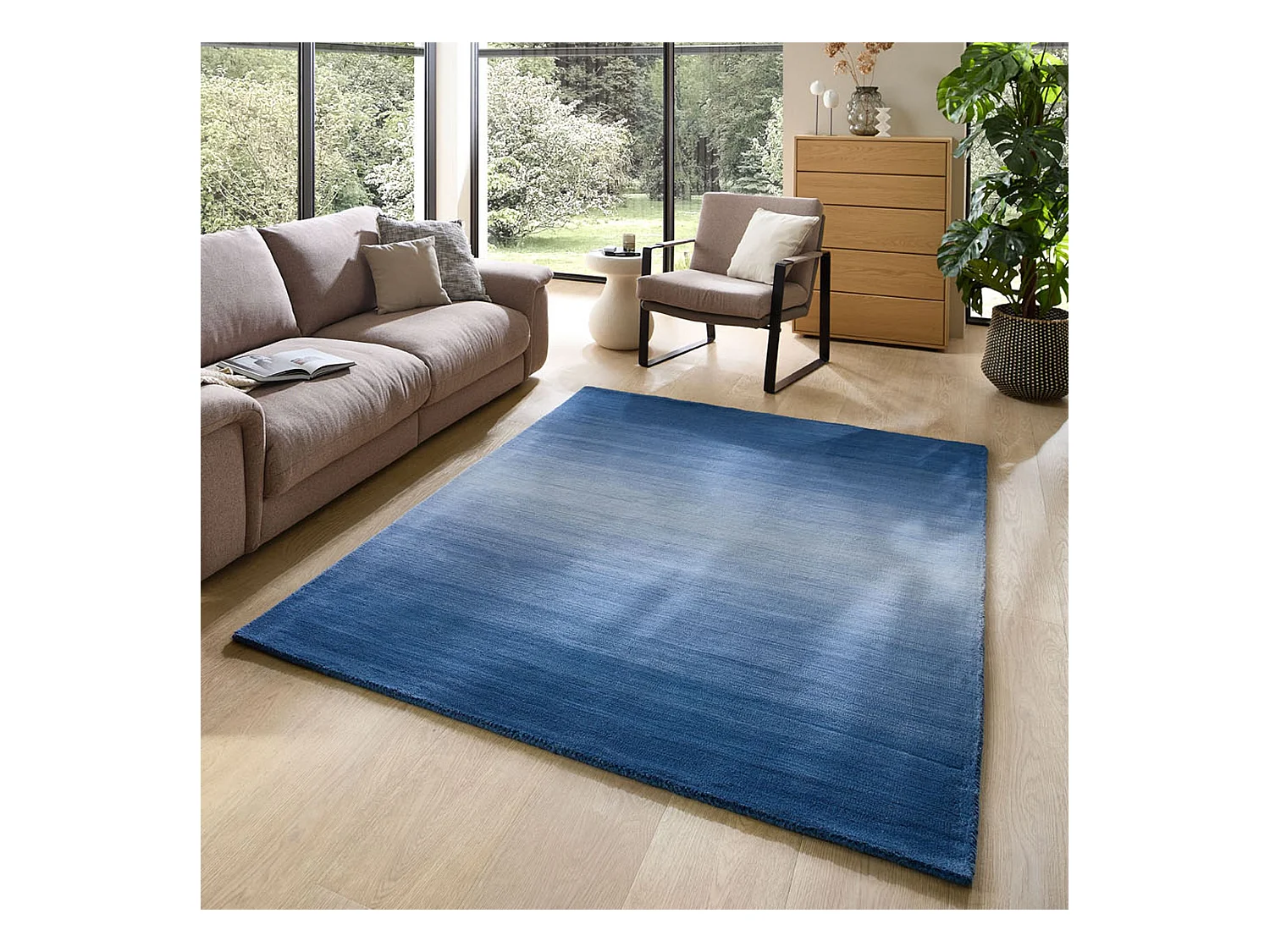Teppich aus Wolle mit Farbverlauf 90x160 cm Blau Wool Comfort