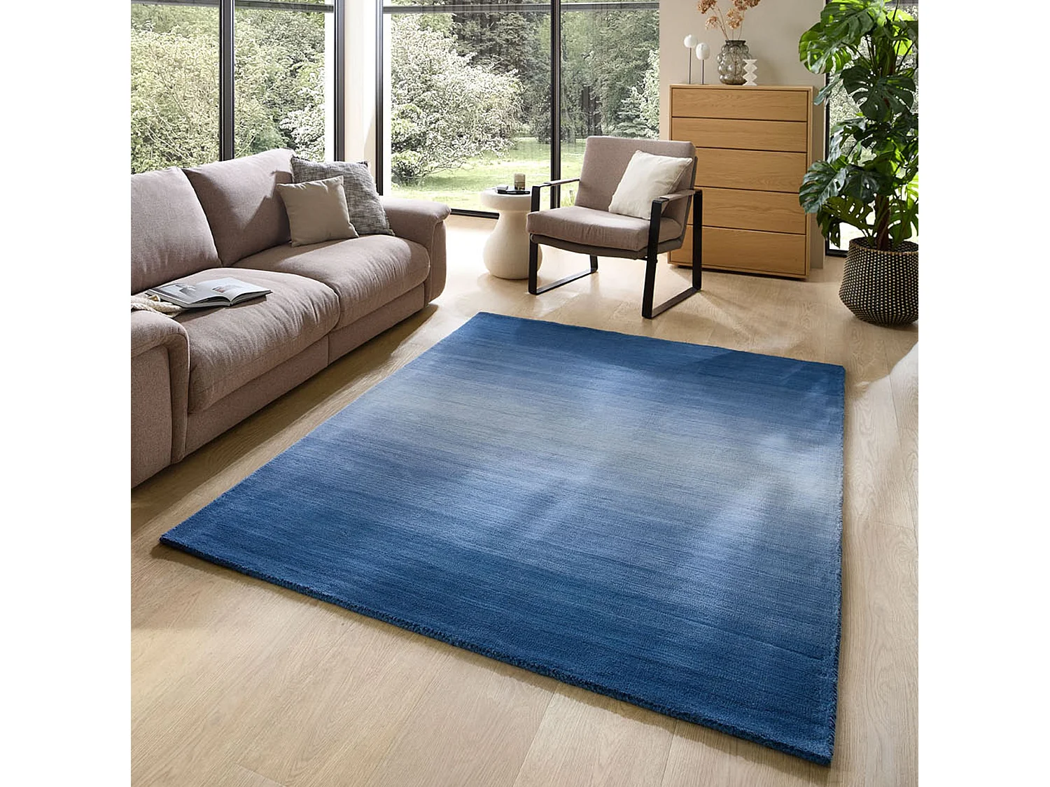 Tapis en laine avec dégradé de couleurs 90x160 cm bleu Wool Comfort