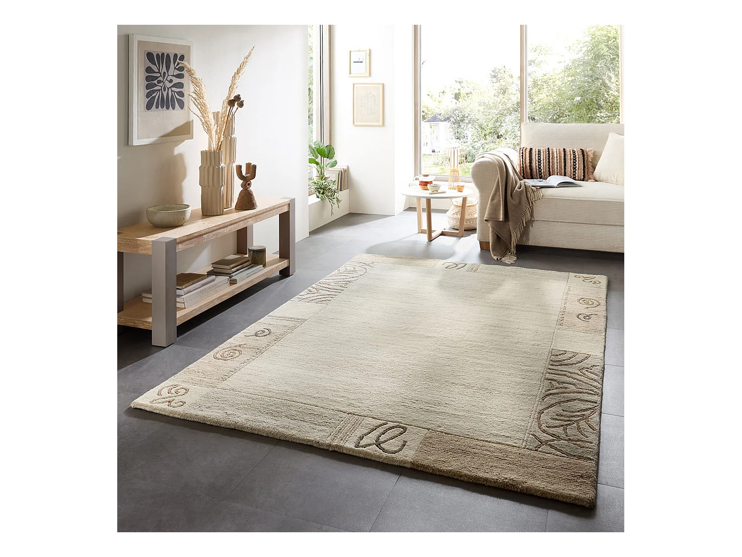 Handgeknüpfter Wollteppich 60x90 cm Natur Grau Nakarta