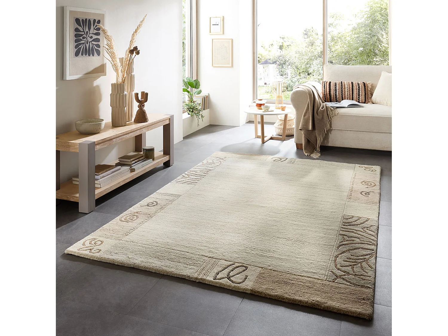 Tapete de lã feito à mão 60x90 cm cinza natural Nakarta