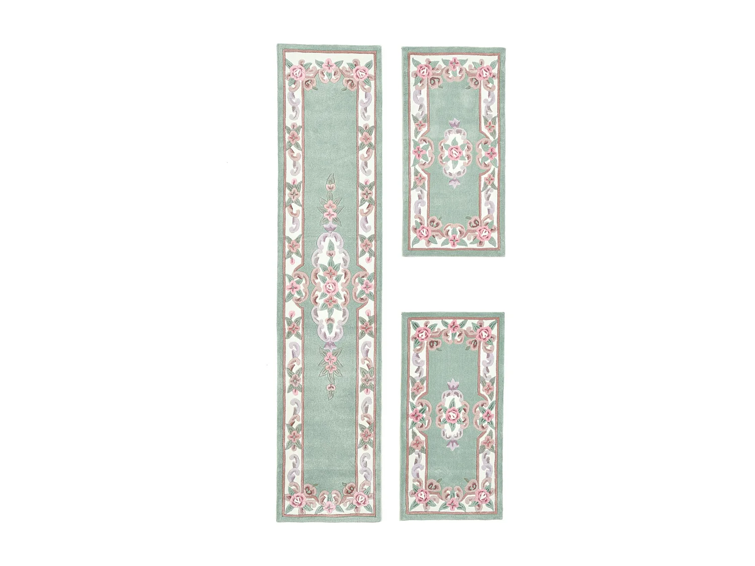 Tapis tufté à la main avec bordure, style Aubusson  70x600 cm vert Ming