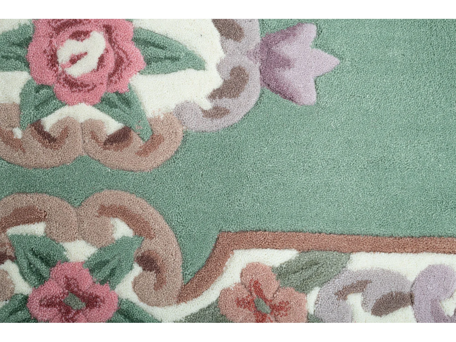 Tapis tufté à la main avec bordure, style Aubusson  70x600 cm vert Ming